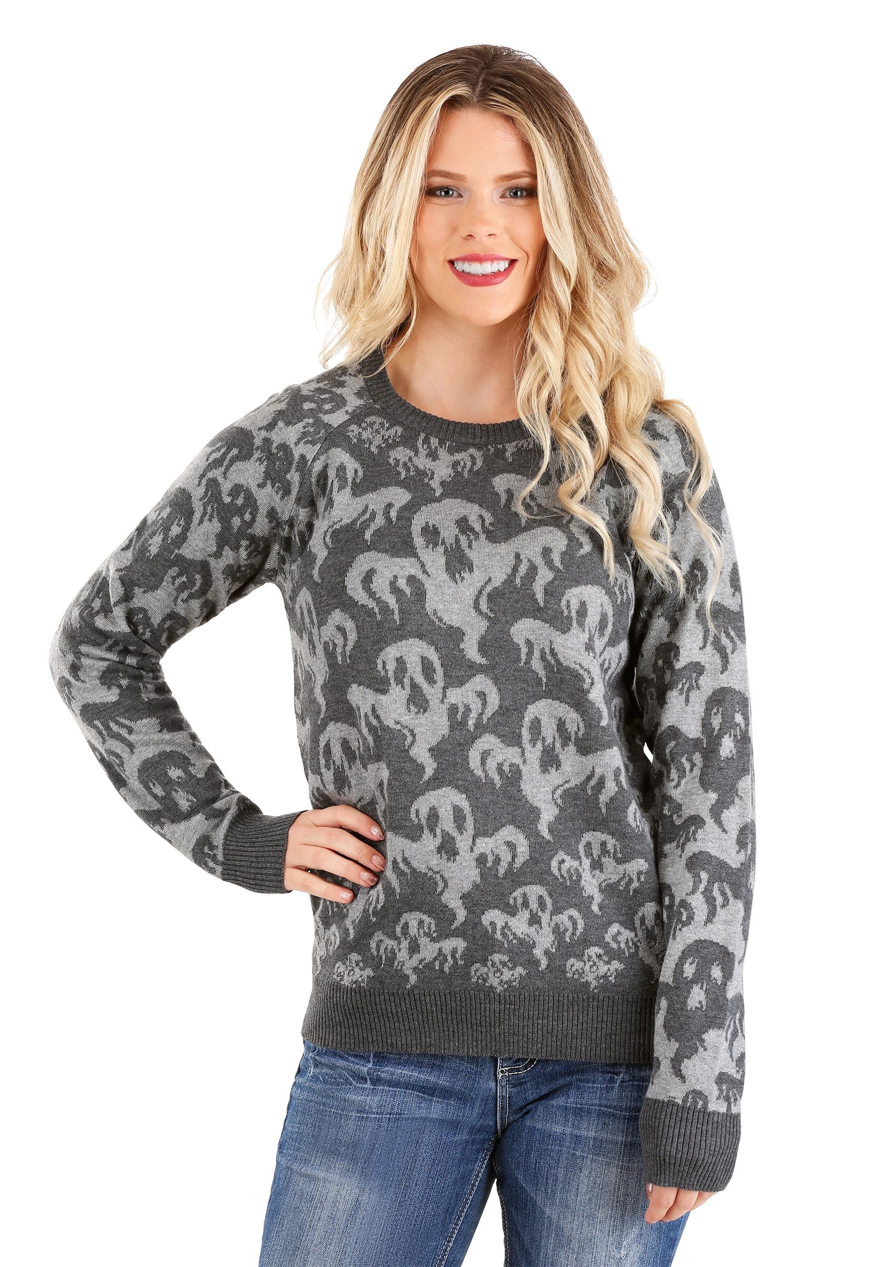 Photos - Fancy Dress FUN Wear Ghoulish Ghosts Halloween Sweater for Adults | Exclusive Gray