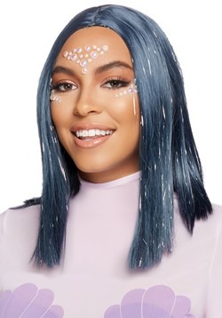 blue glitter wig