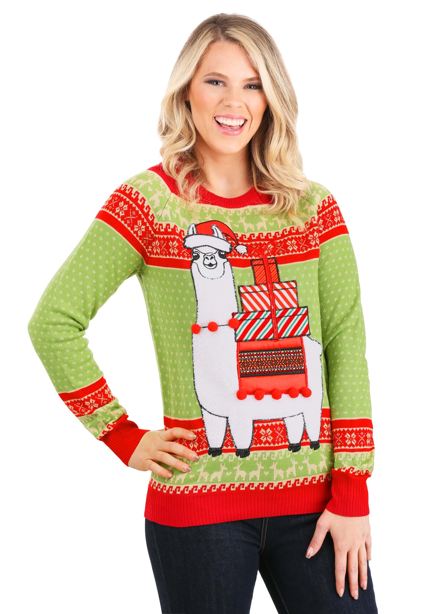 Photos - Fancy Dress Christmas FUN Wear  Llama Adult Ugly Sweater |  Ugly Sweaters Gree 