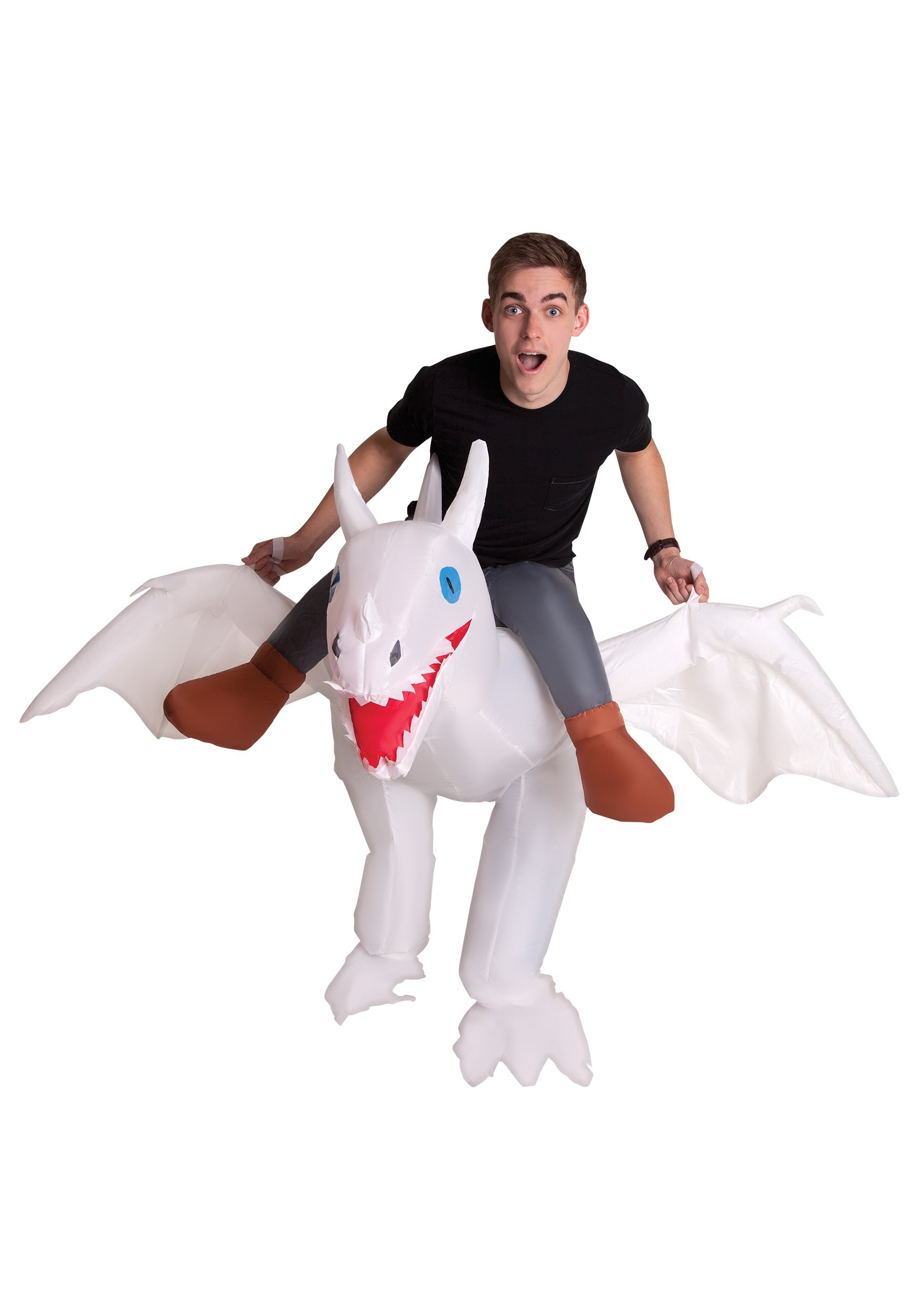 Inflatable White Ride On Dragon Adult Fancy Dress Costume