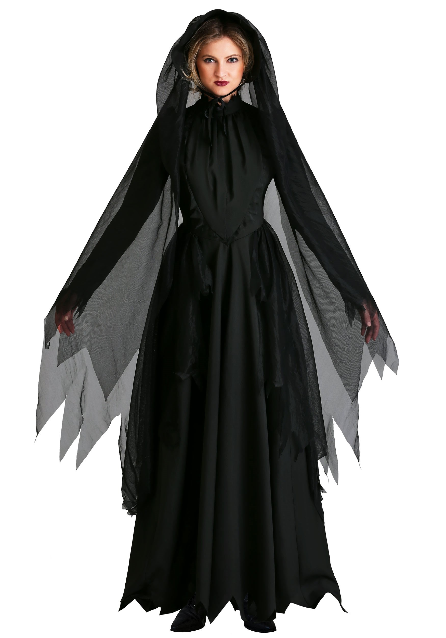 Plus Size: Lady In Black Ghost Fancy Dress Costume