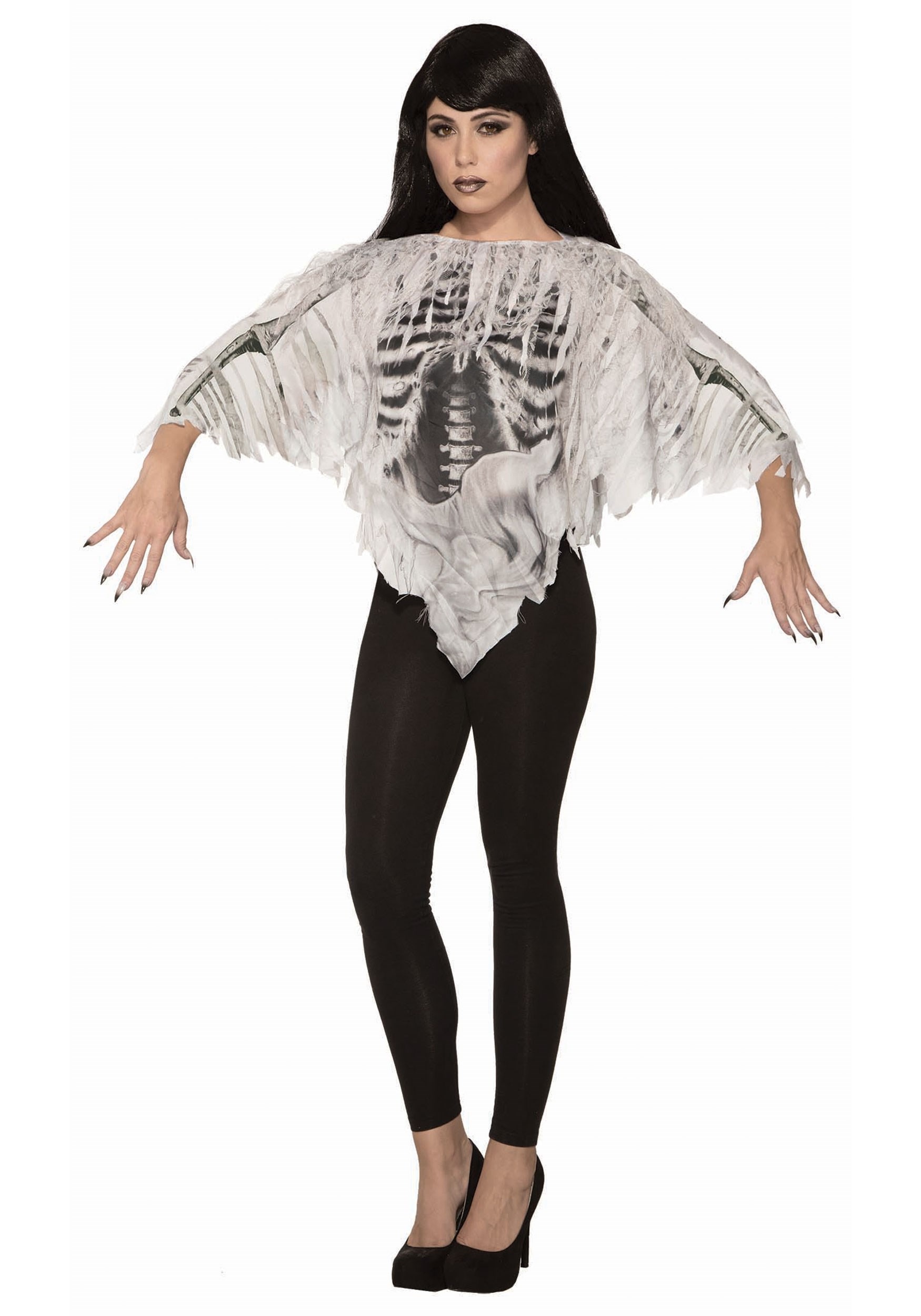 Tattered Skeleton Women's Poncho Fancy Dress Costume