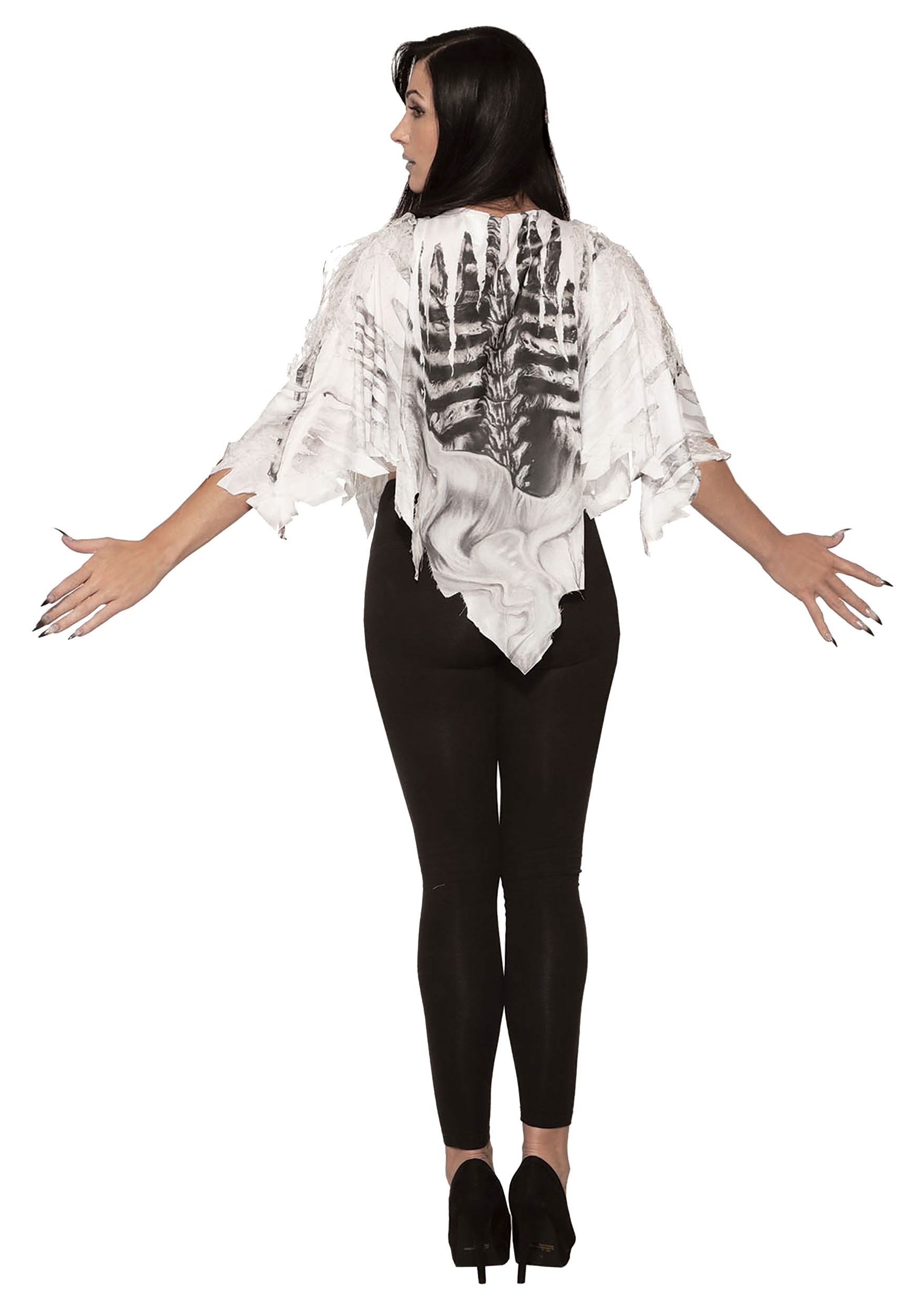 Tattered Skeleton Women's Poncho Fancy Dress Costume