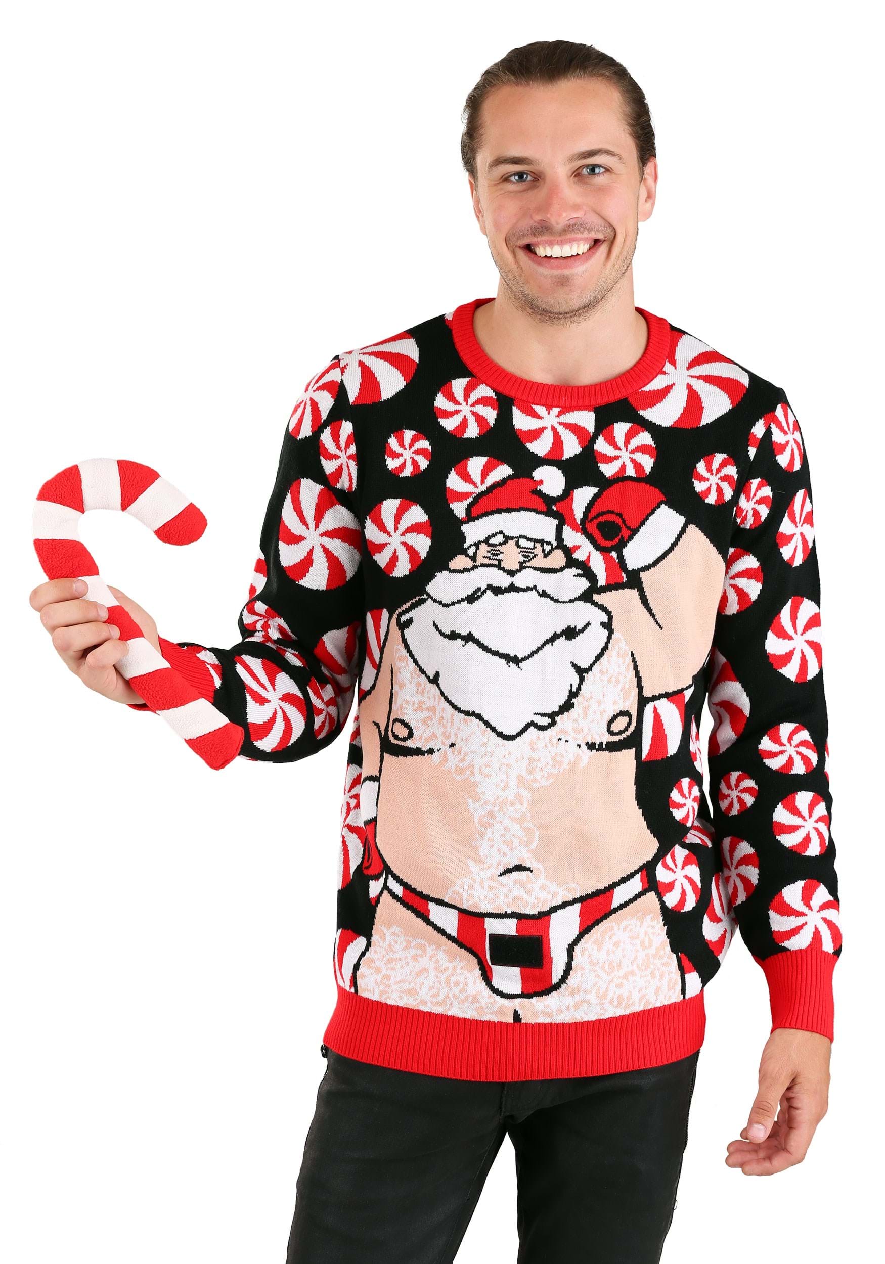 Photos - Fancy Dress Christmas FUN Wear Ugly  Sweater Santa Candy Cane Black/Red/White 