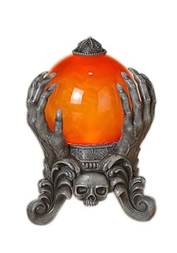 8.75" H Lighted Spinning Smoky Water Globe on Skeleton Hand