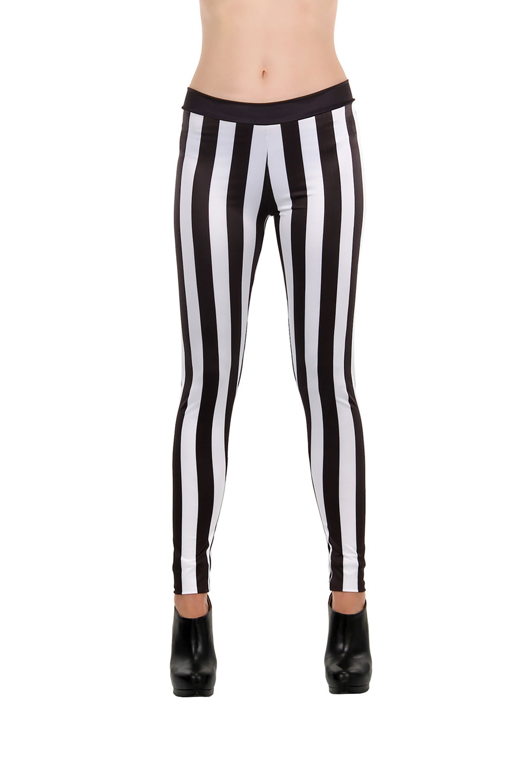 Black White Stripe Sports Leggings - Size 1XL