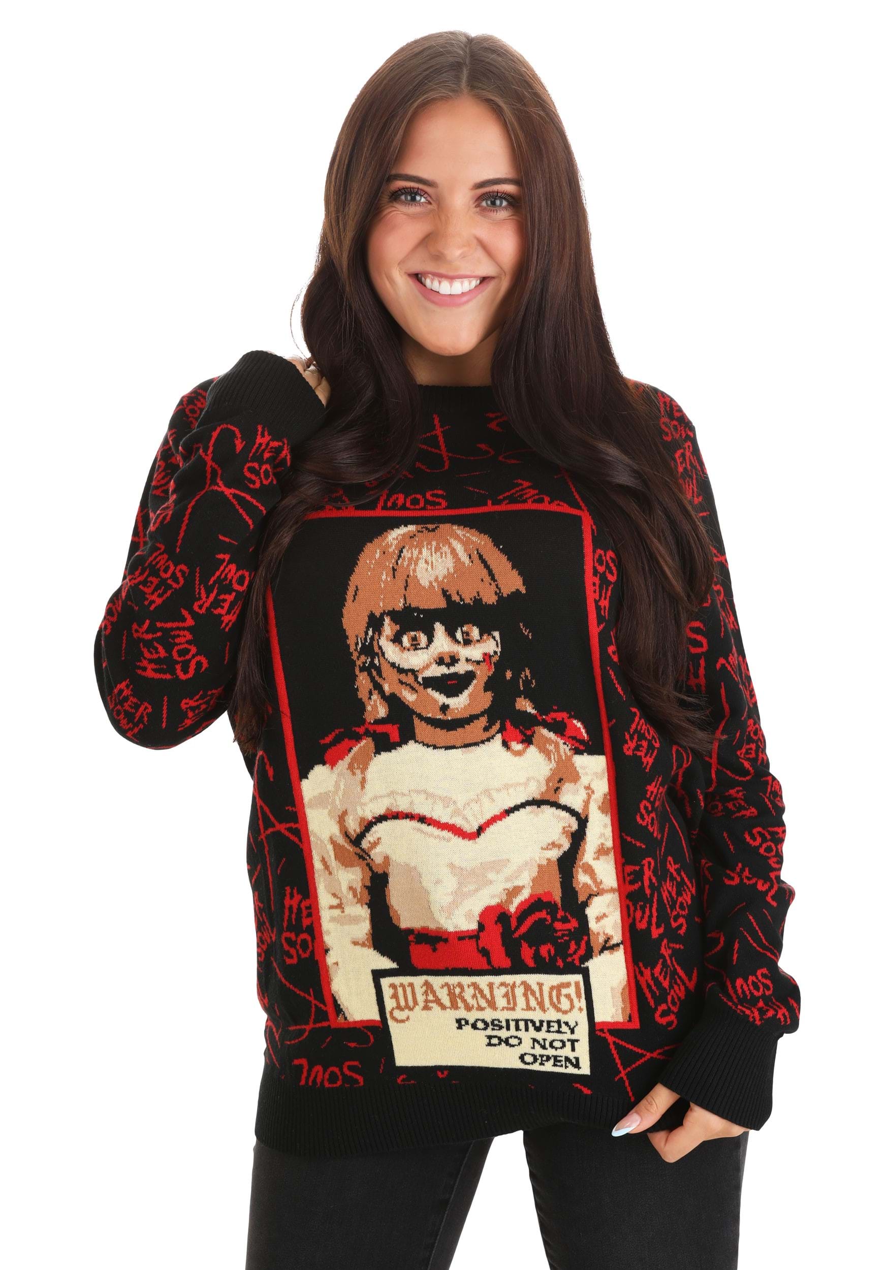 Photos - Fancy Dress FUN Wear Annabelle Adult Halloween Sweater | Ugly Halloween Sweaters Black