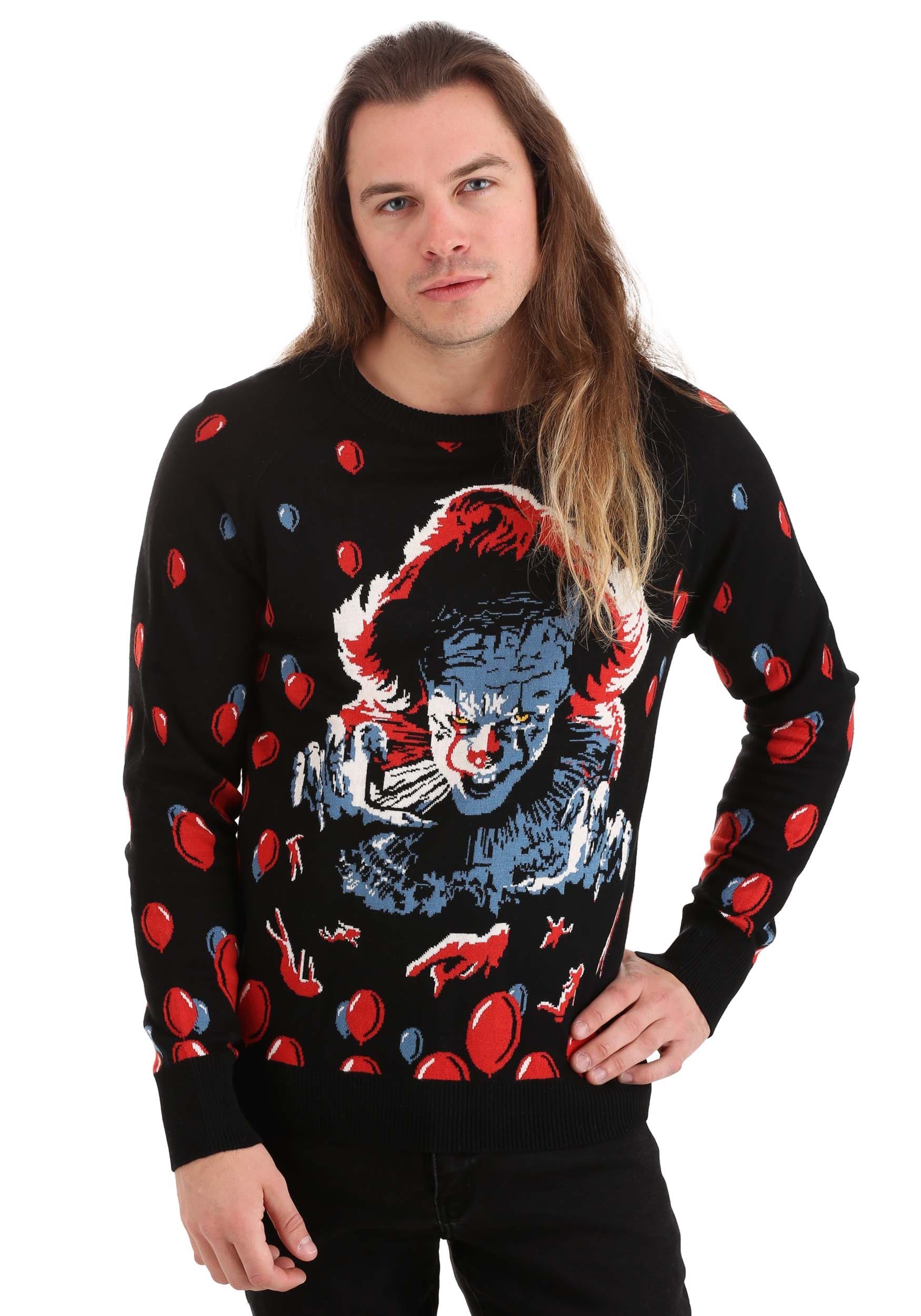 Photos - Fancy Dress IT Luggage FUN Wear Adult IT  Pennywise Halloween Sweater Black/Red/Whi (2019)