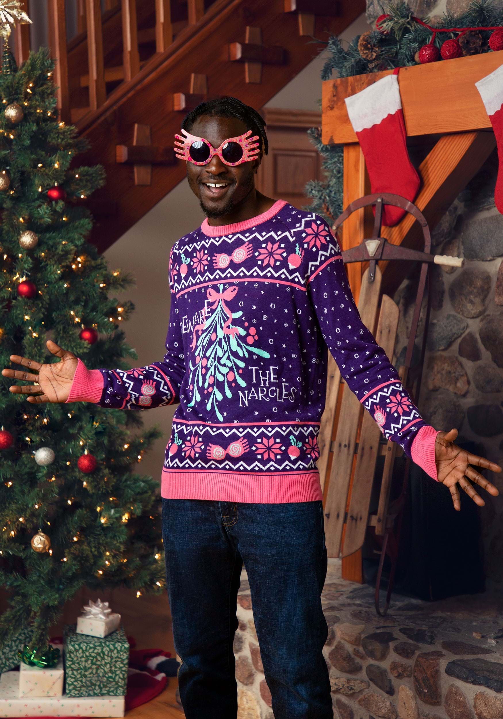 Adult Harry Potter Luna Lovegood Ugly Sweater | Adult | Unisex | Pink/Purple/Green | L | Fun Wear