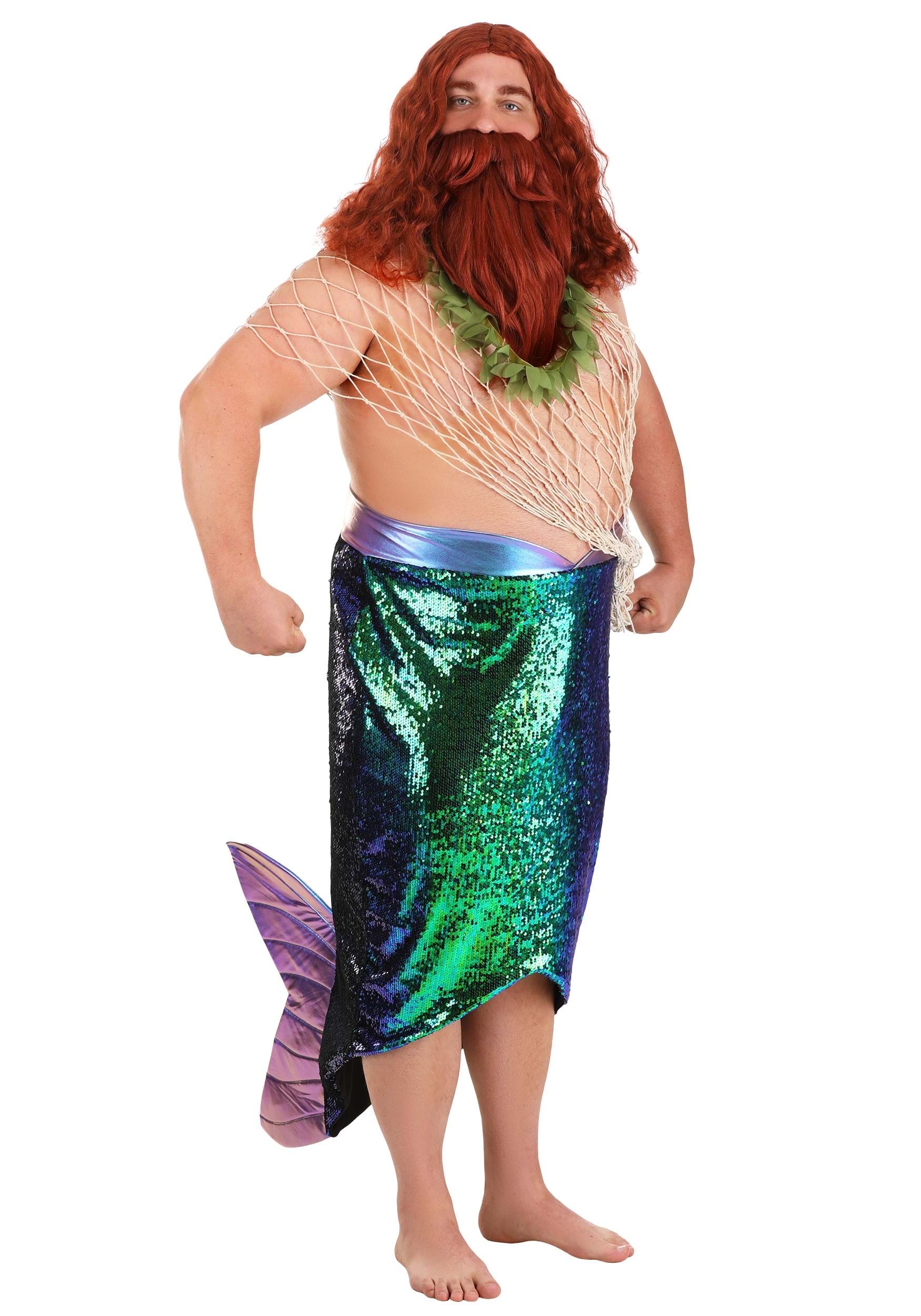 Plus Size Men's Salty Merman Fancy Dress Costume , Plus Size Mermaid Fancy Dress Costumes