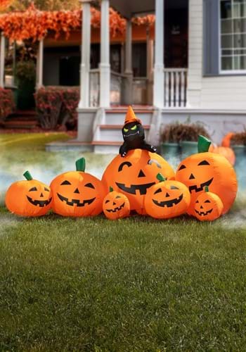 7 Inflatable Pumpkin Patch With Cat Decoration