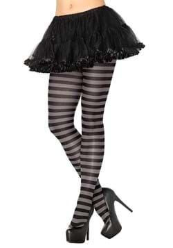 Womens Black and Grey Striped Nylon Tights