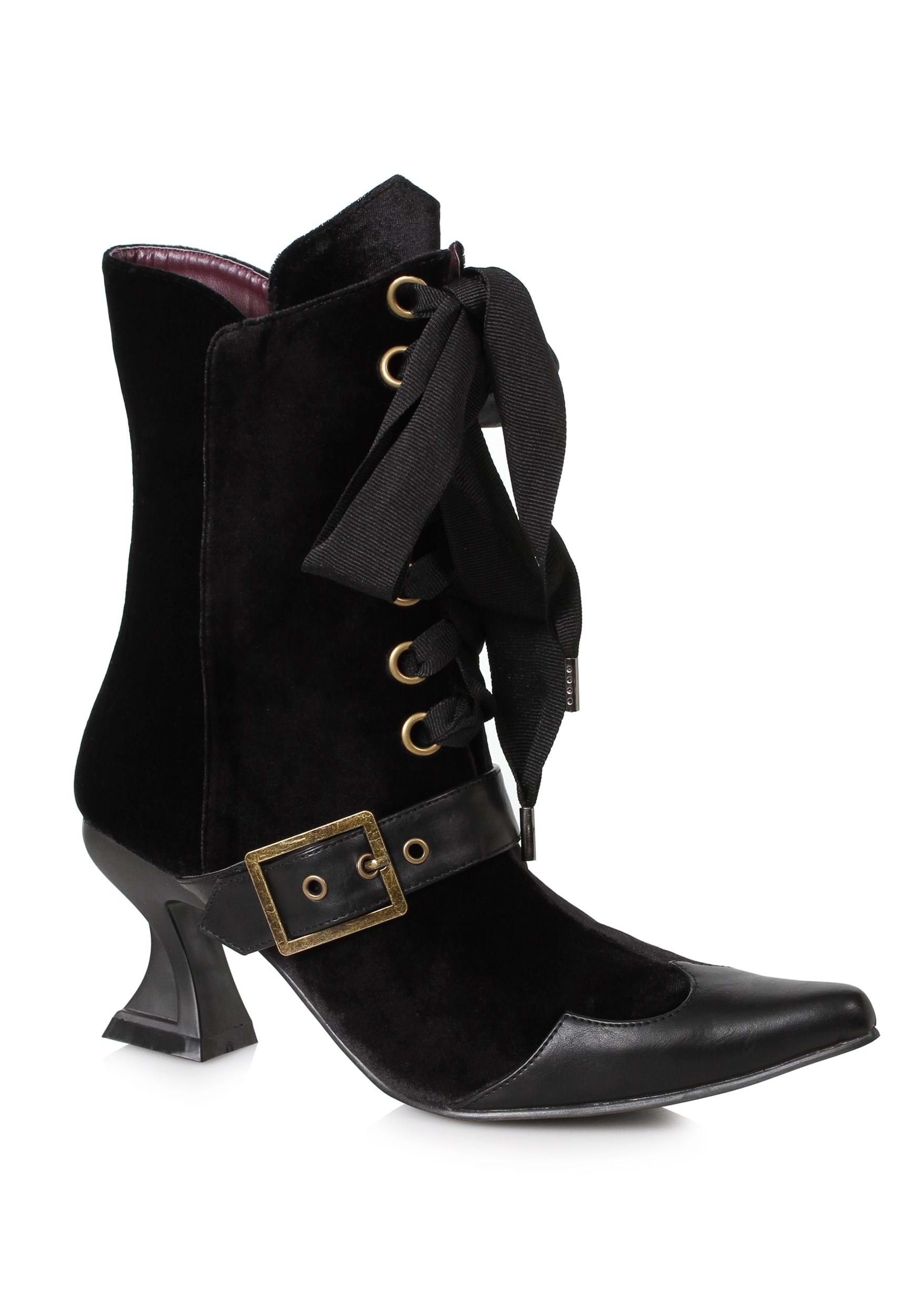 Vintage Boots, Retro Boots Black Heeled Velvet Womens Boots  Fancy Dress Costume Boots &pound;44.99 AT vintagedancer.com