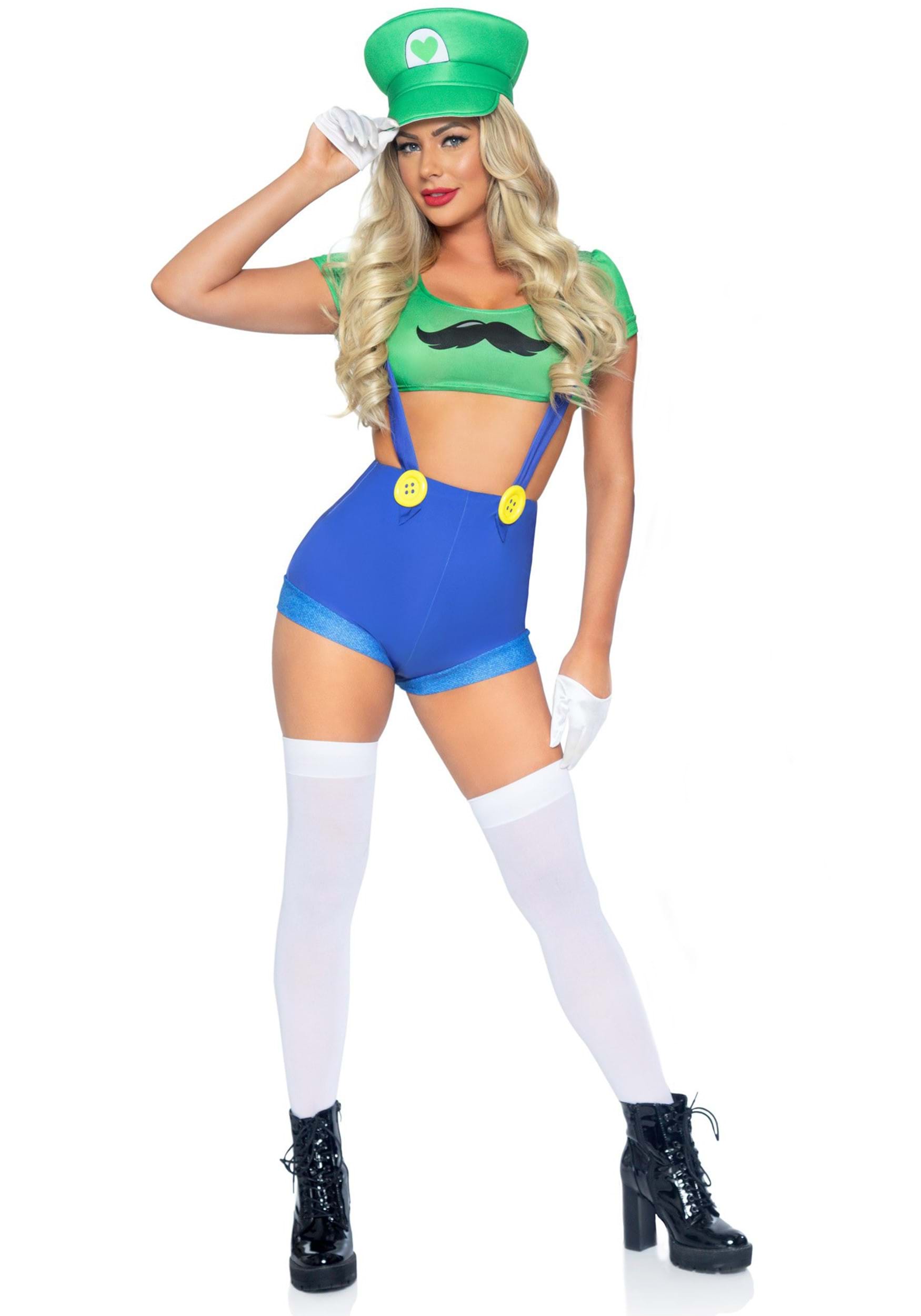 Women's Sexy Piece Green Gamer Babe Fancy Dress Costume