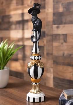 24 Inch Black, White and Orange Finial Decor with Cat