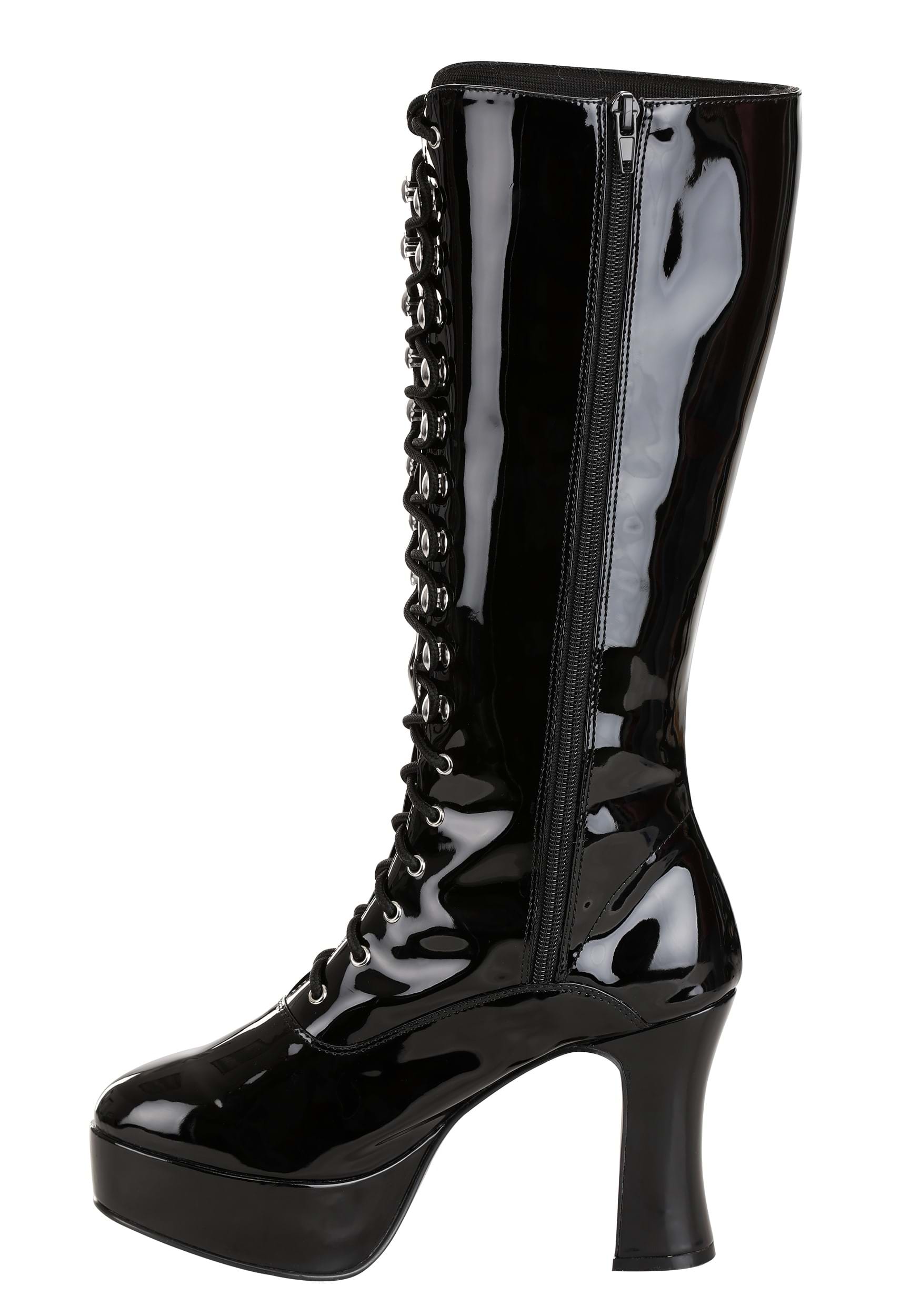Adult Sexy Black Faux Leather Knee High Boots
