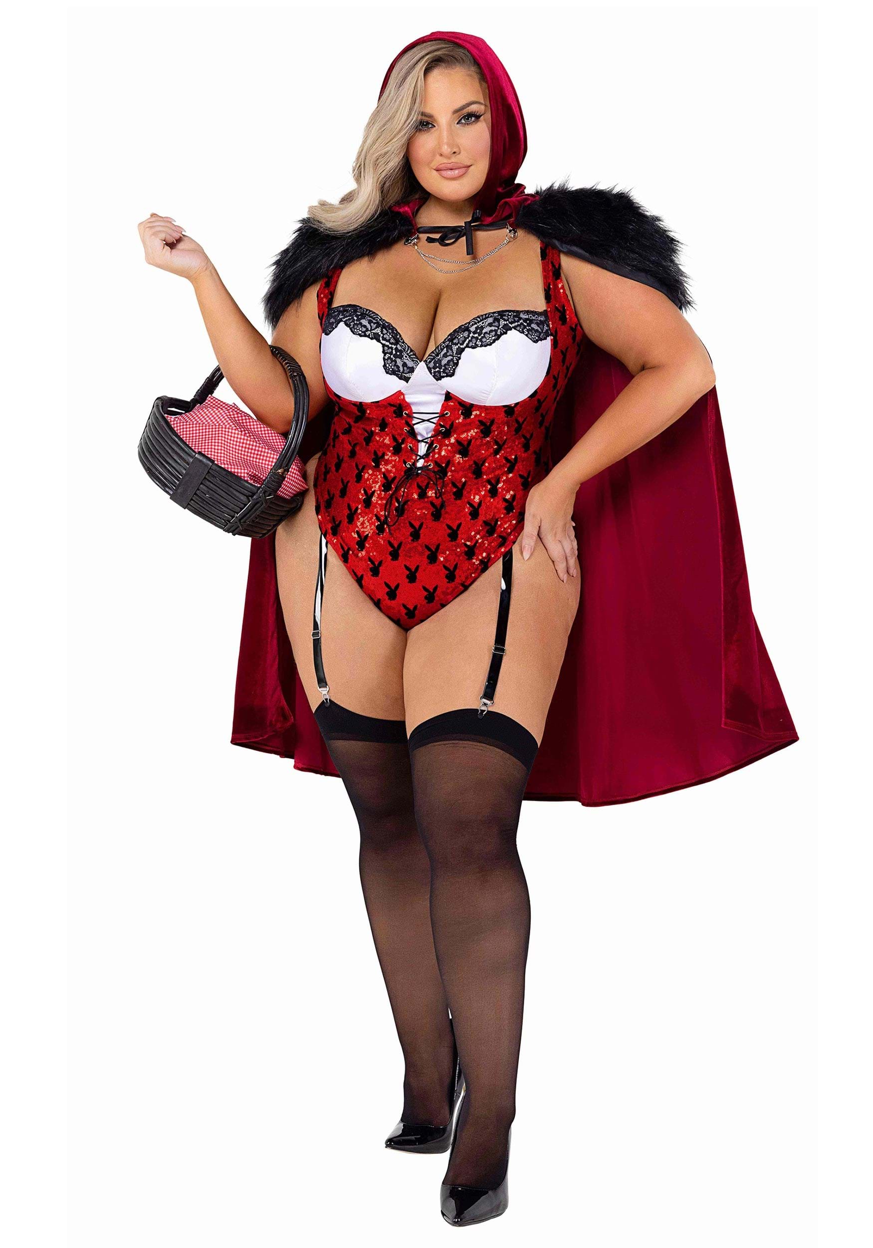 Women's Plus Size Playboy Red Riding Hood Fancy Dress Costume