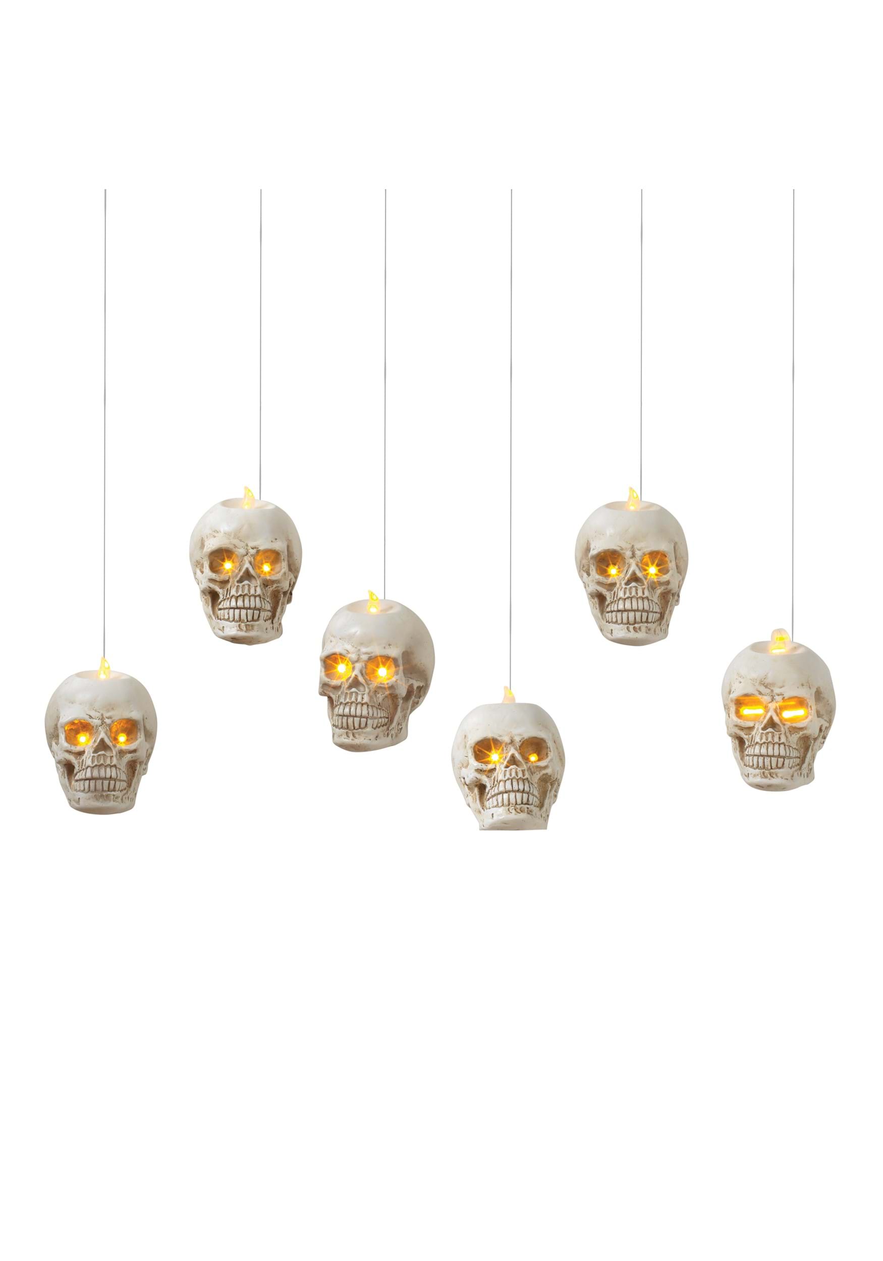 6 Hanging Light Up Skulls Prop With Remote Control , Halloween Lights