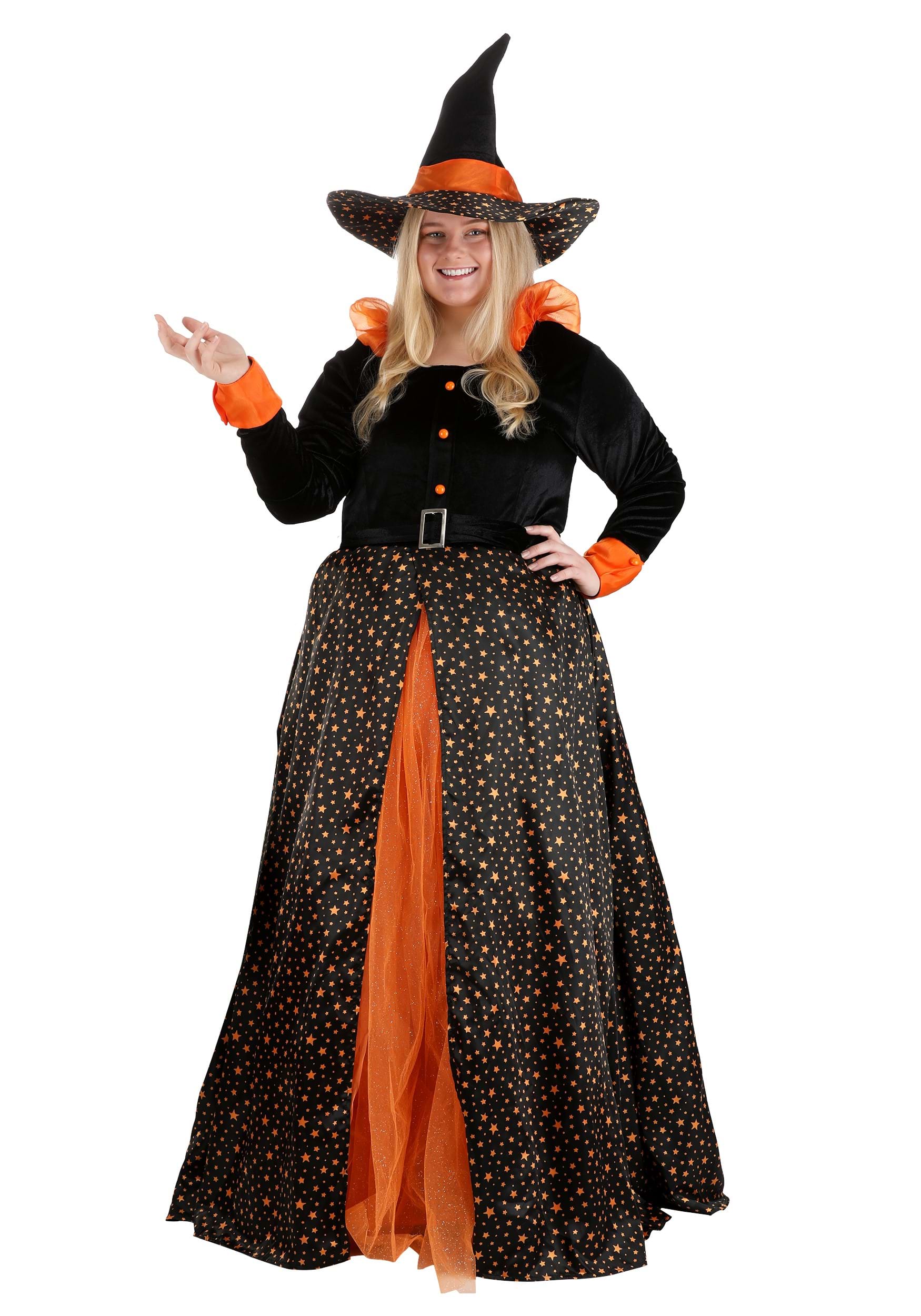 Plus Size Sparkling Orange Witch Women's Fancy Dress Costume