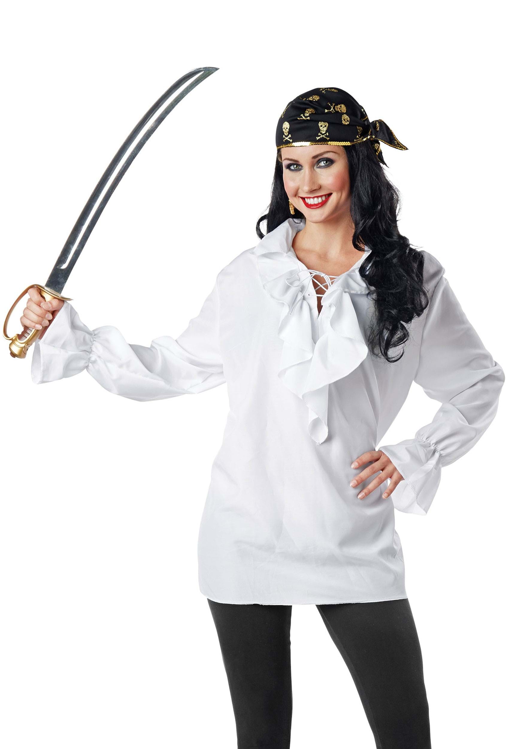 Women's White Pirate Fancy Dress Costume Shirt