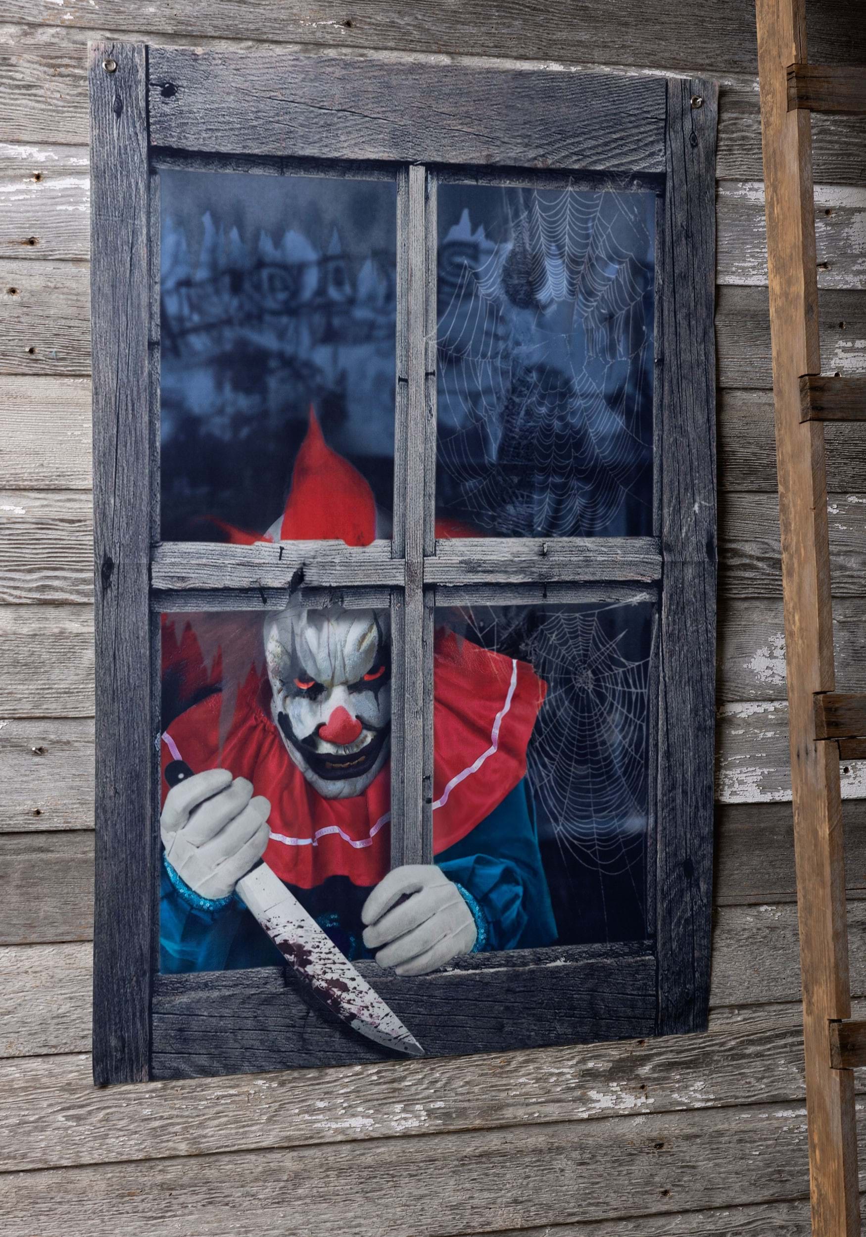47-Inch Clown Outside the Window Printing Curtain Decoration | Evil Clown Decorations