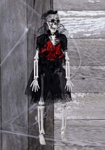 Hanging 16 Inch Gothic Dress Skeleton Lady Decoration