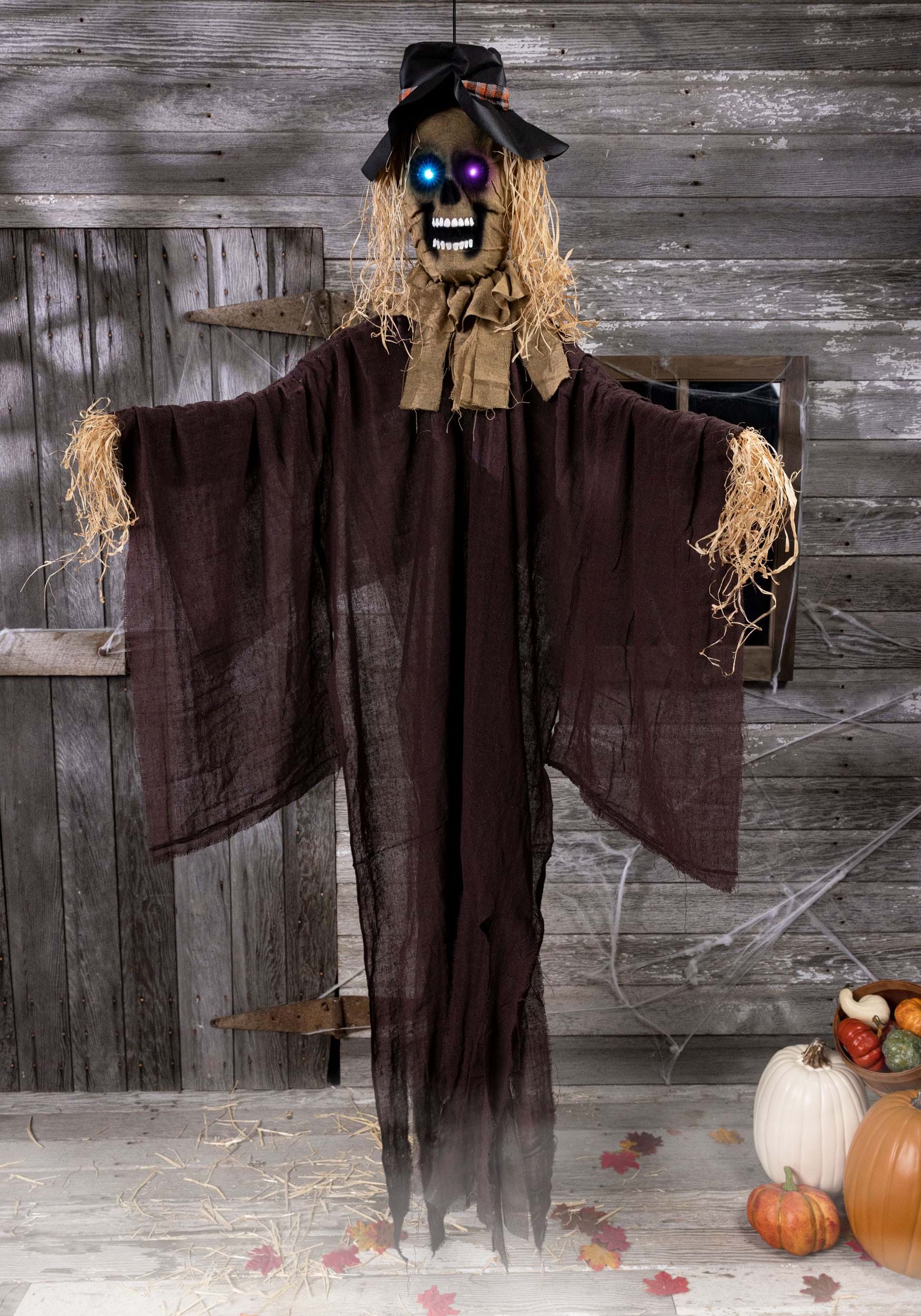 5.5FT Hanging Scarecrow With Color Changing LED Lights Halloween Decoration