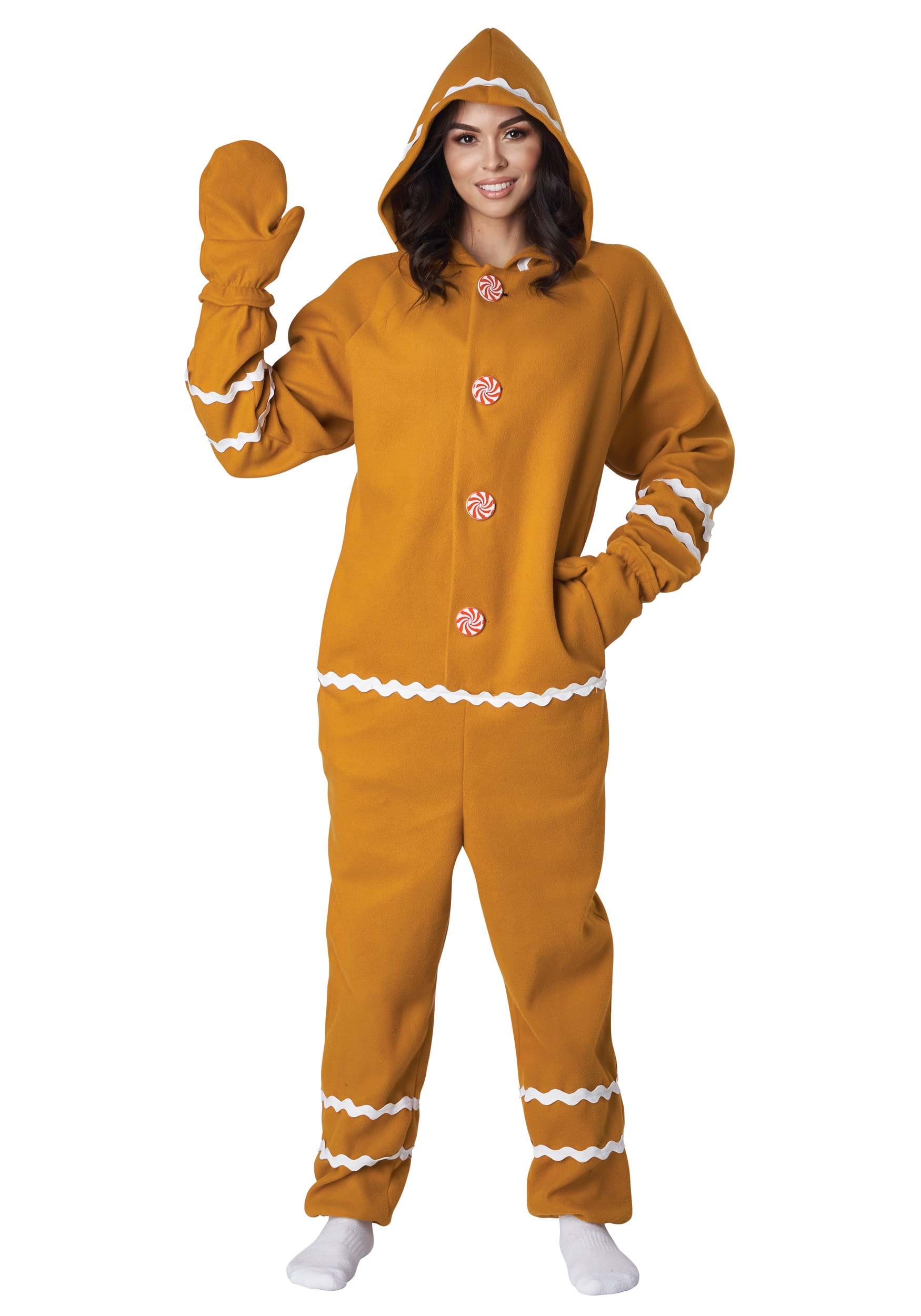 Adult Gingerbread Jumpsuit Fancy Dress Costume