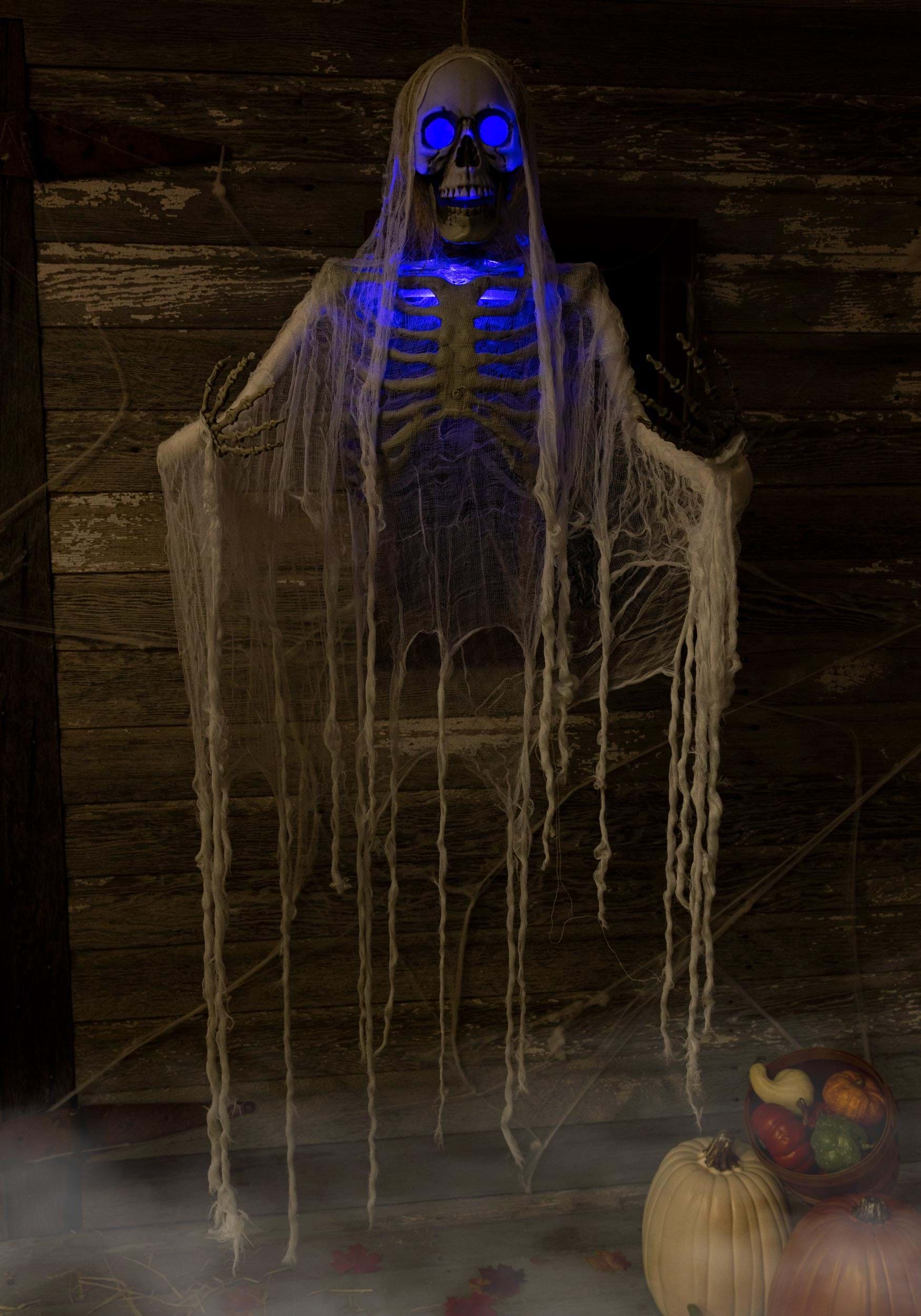 Hanging Light Up Skeleton With Blue Lights Halloween Decoration