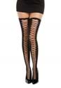 Womens Black Lace Up Look Thigh High Stockings