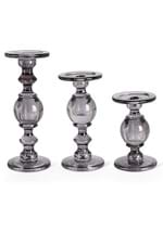 Set of Three Gray Transparent Glass Candleholders Alt 4