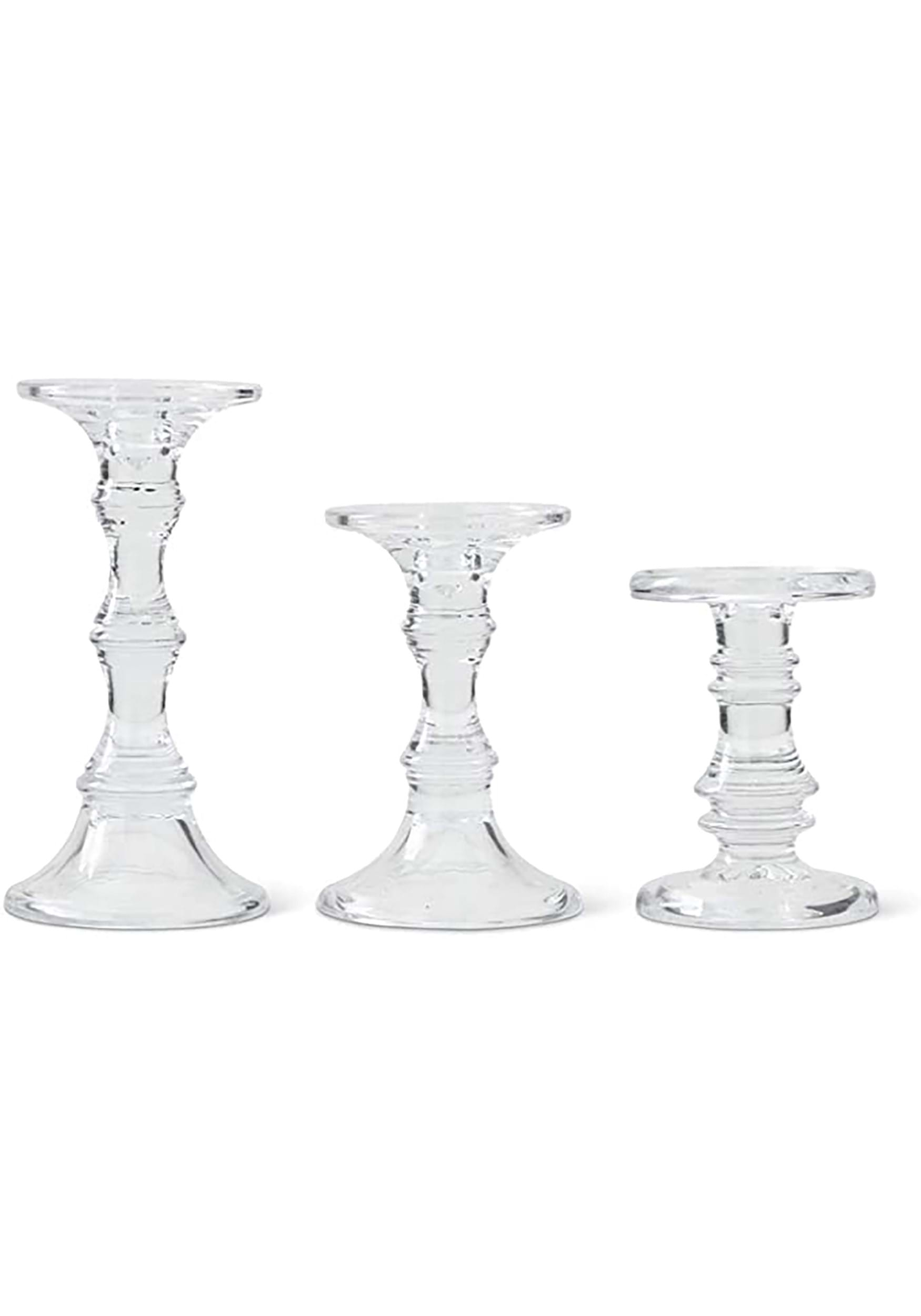 Set Of 3 Short Glass Candleholders