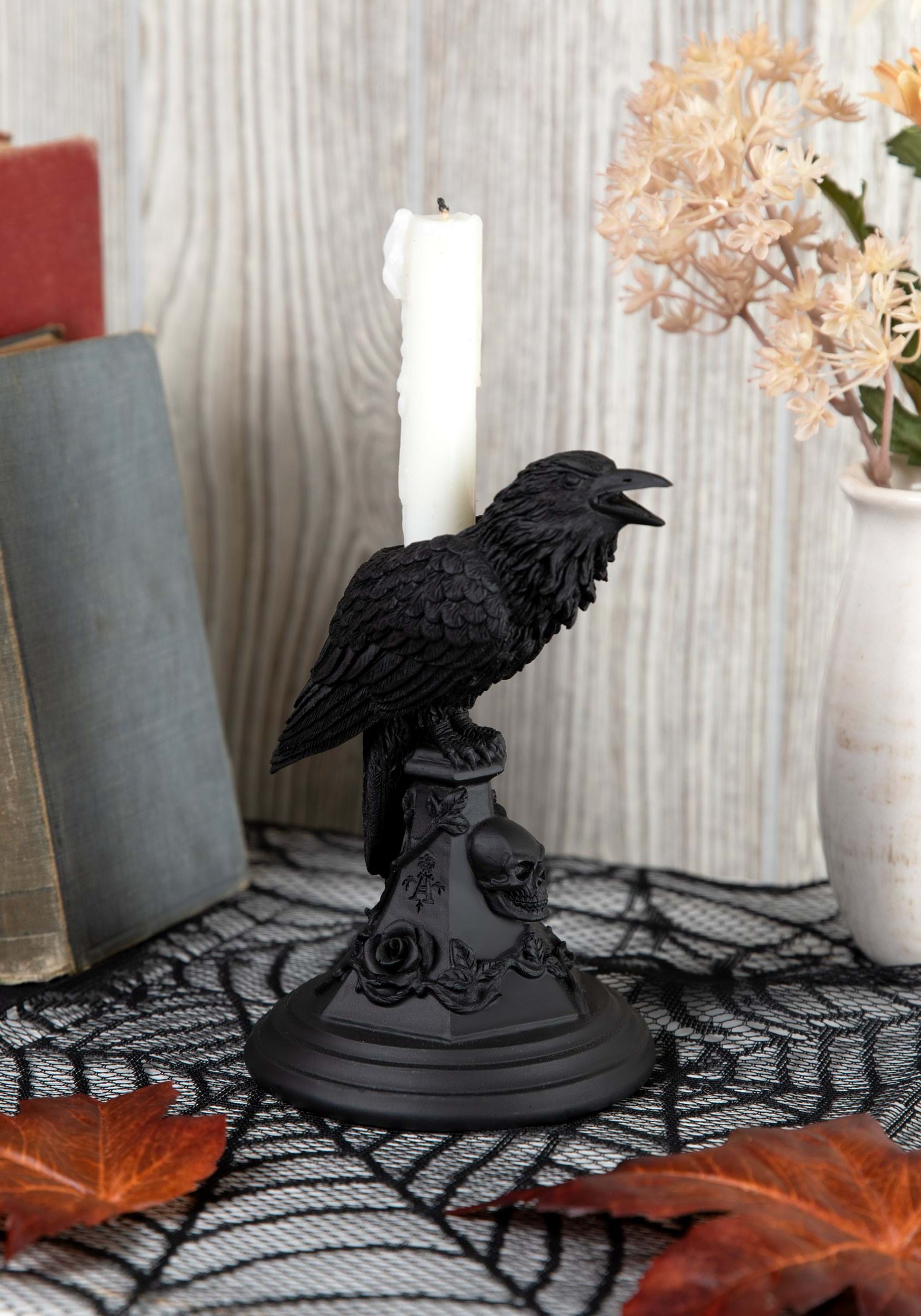 Poe's Gothic Raven Candle Stick Holder Decoration , Gothic Decorations