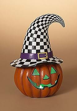 10 Inch Lighted Halloween Pumpkin with Witch Hat