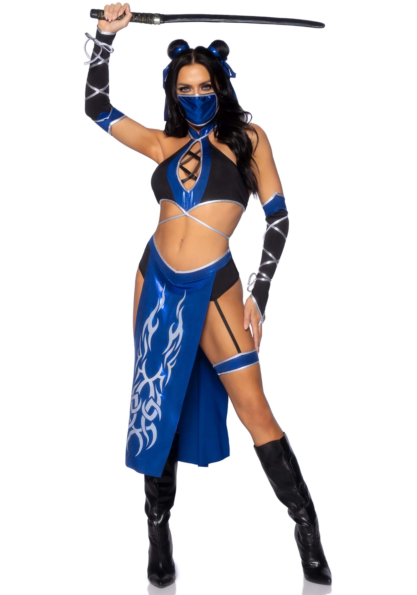 Sexy Blue Mortal Ninja Women's Fancy Dress Costume