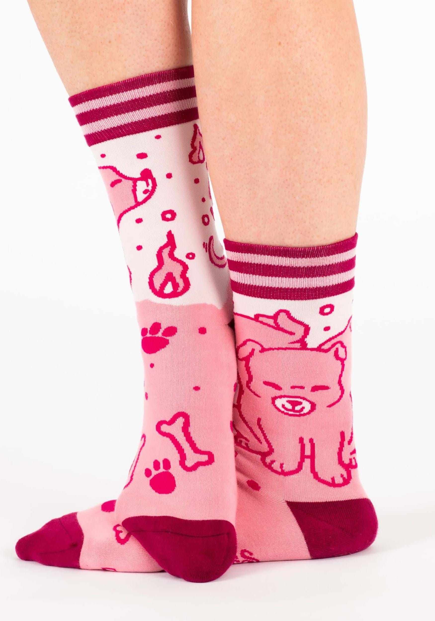 Adult Pink Cerberus Socks , Halloween Socks