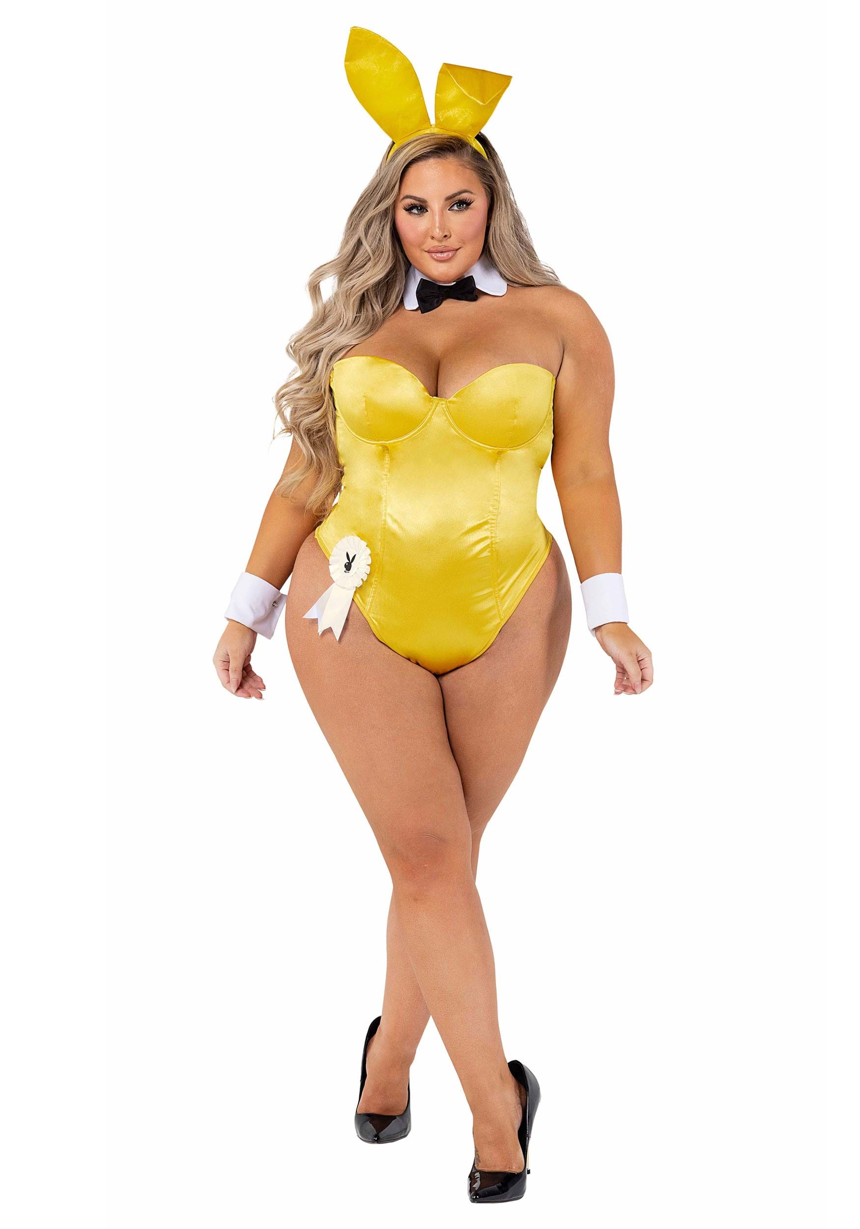Playboy Plus Size Women's Yellow Bunny Fancy Dress Costume