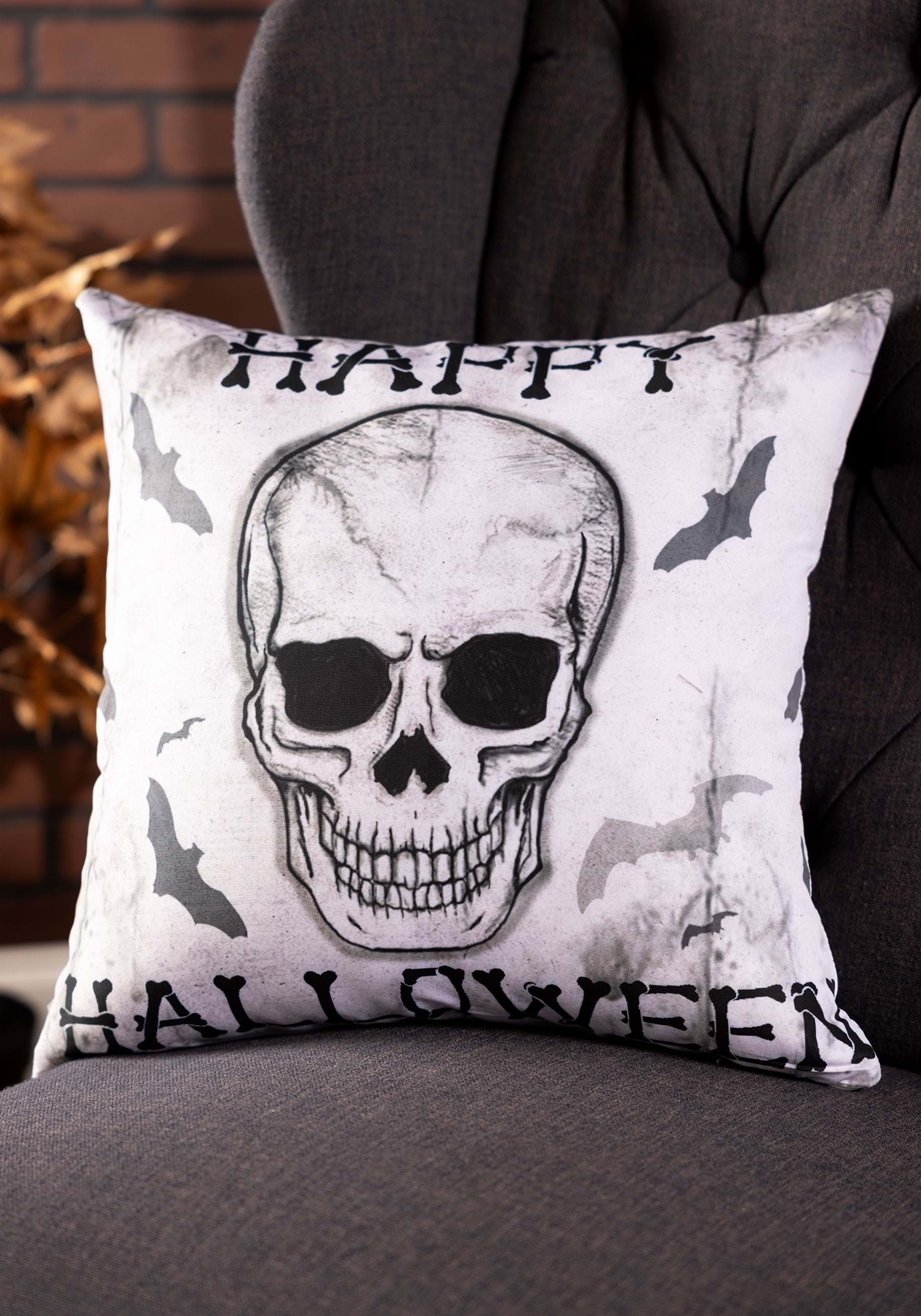 Happy Halloween 18-Inch Skull Pillow Cover , Halloween Pillows