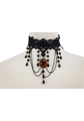 Beaded Choker with Red Pendant and Chains