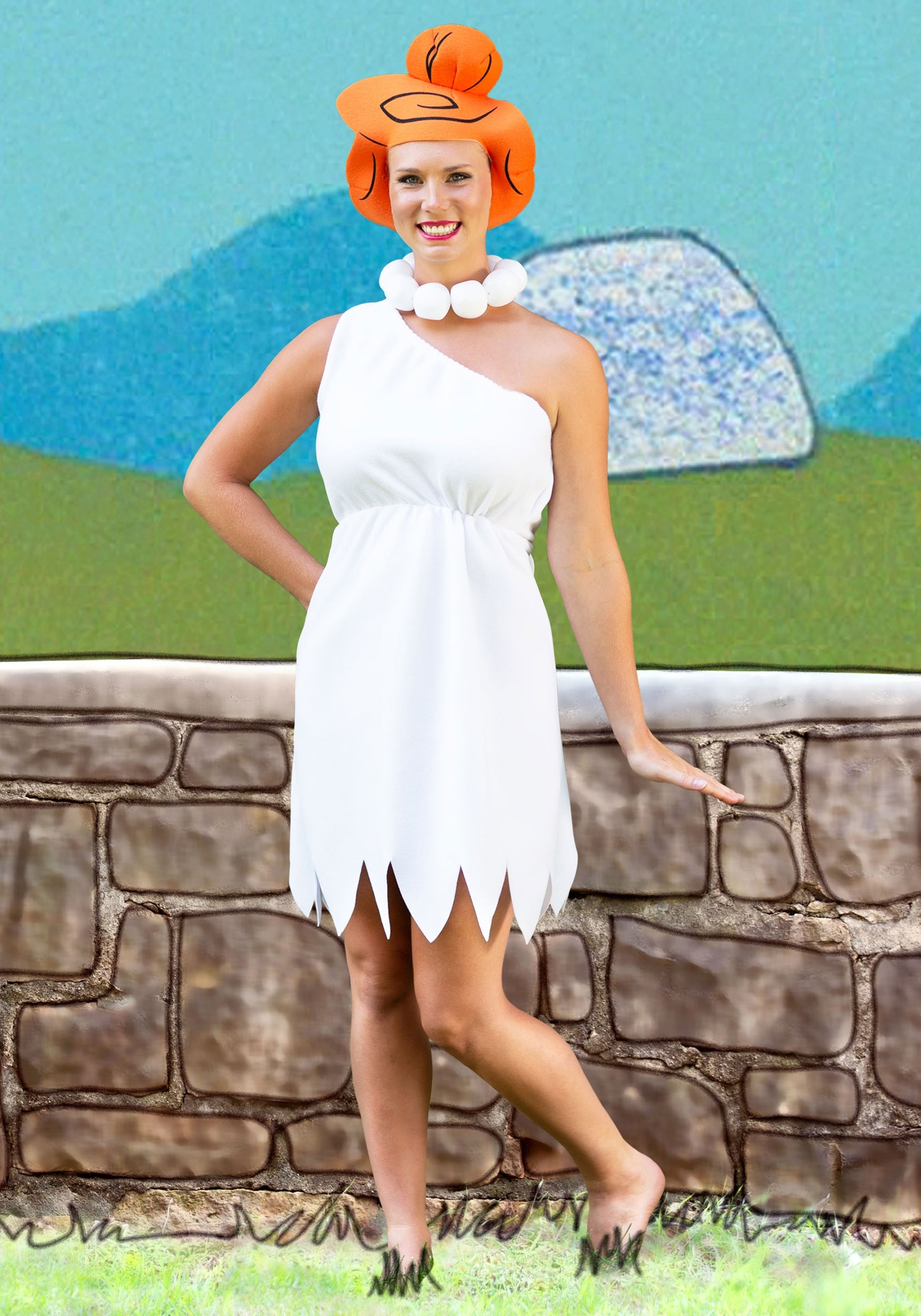 Wig Cartoon Ladies Womens Cave Woman Adult Wilma Flintstone Fancy Dress Cos...