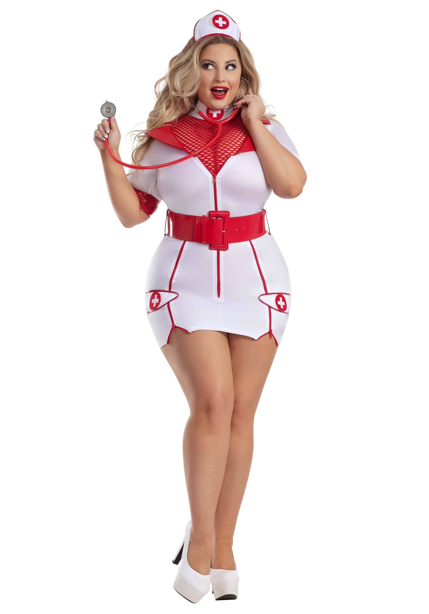 Women's Plus Size Zip-Up Nurse Fancy Dress Costume