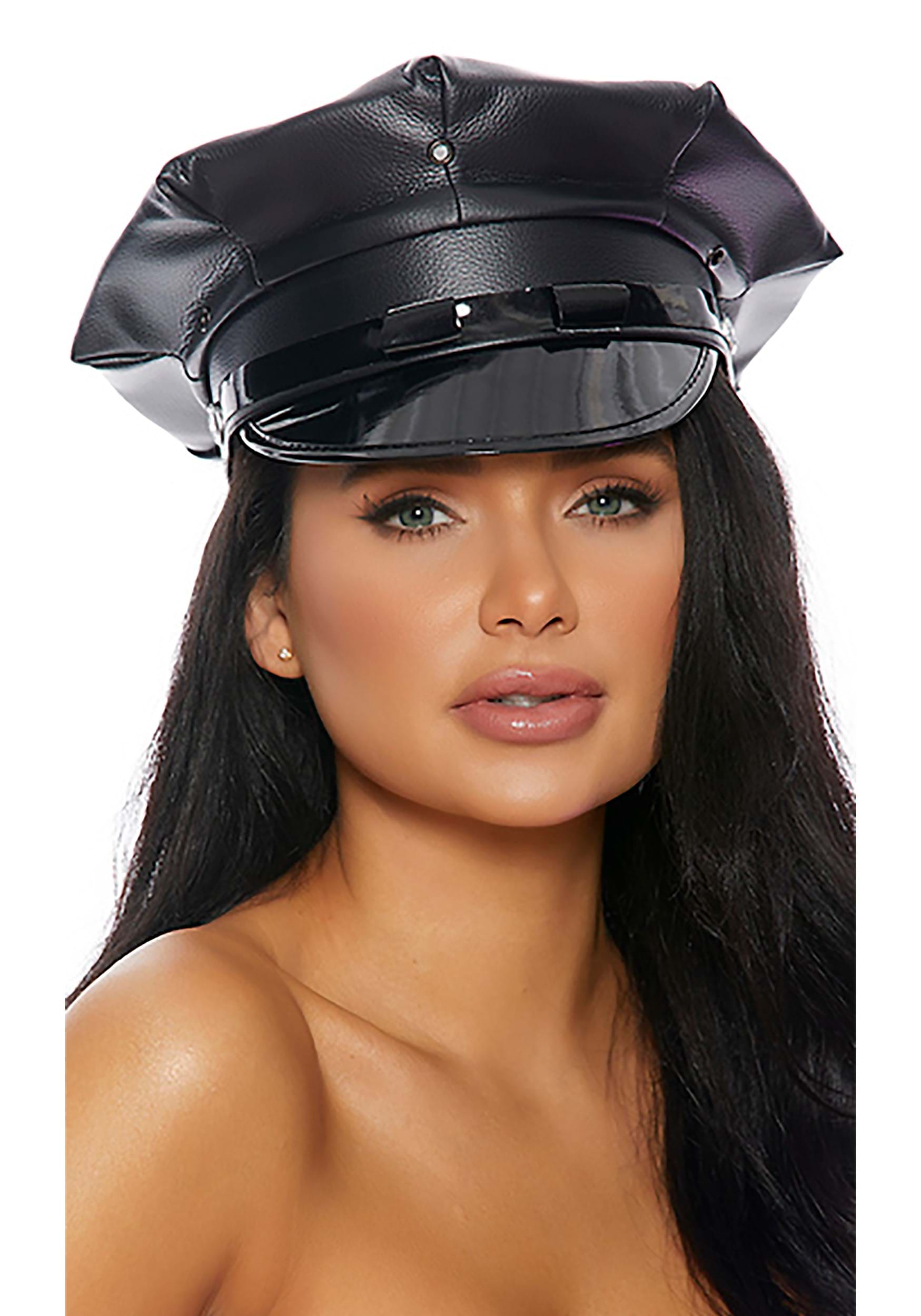 Faux Leather Cop Fancy Dress Costume Hat