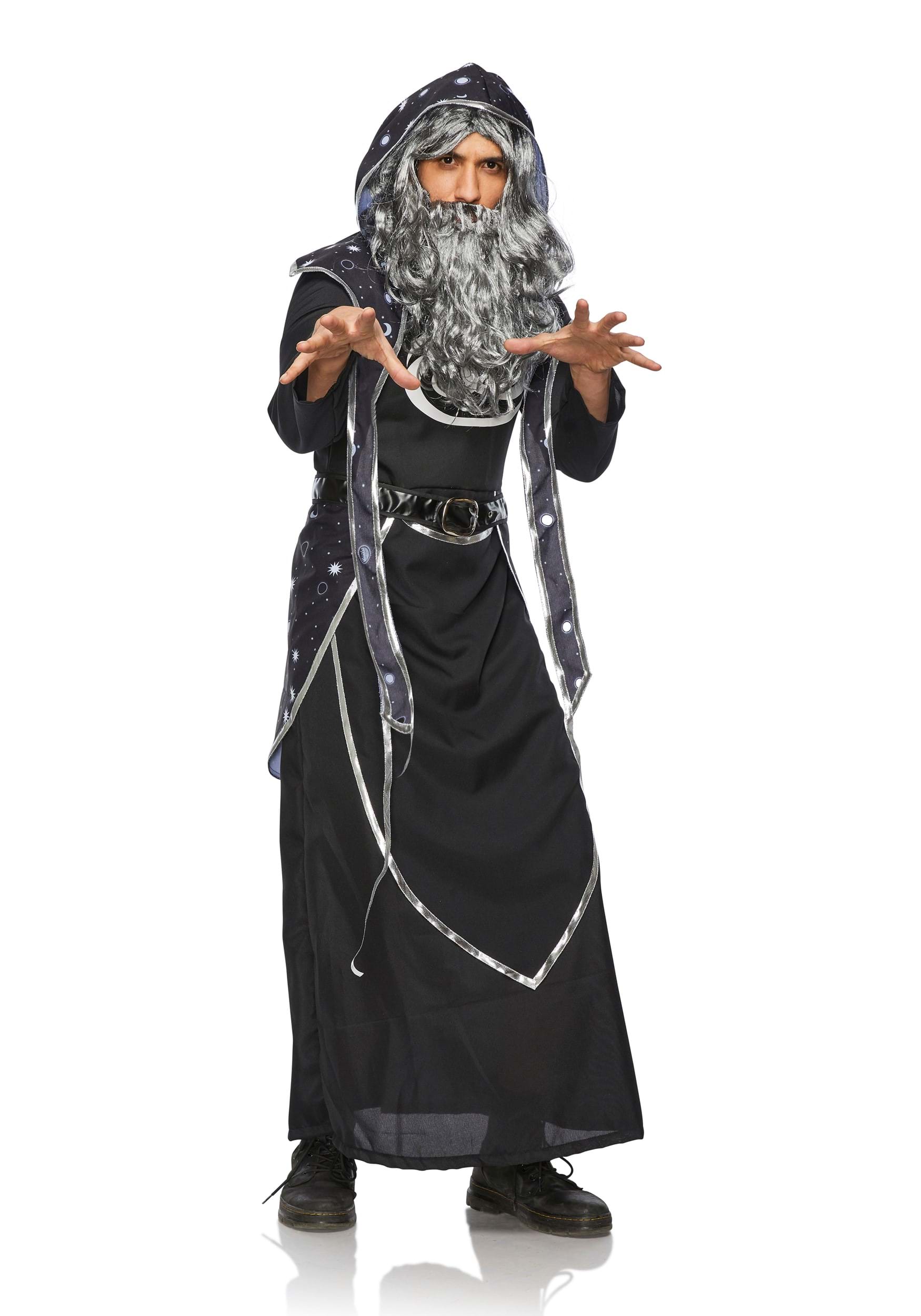 Dark Wizard Black And Silver Men's Fancy Dress Costume