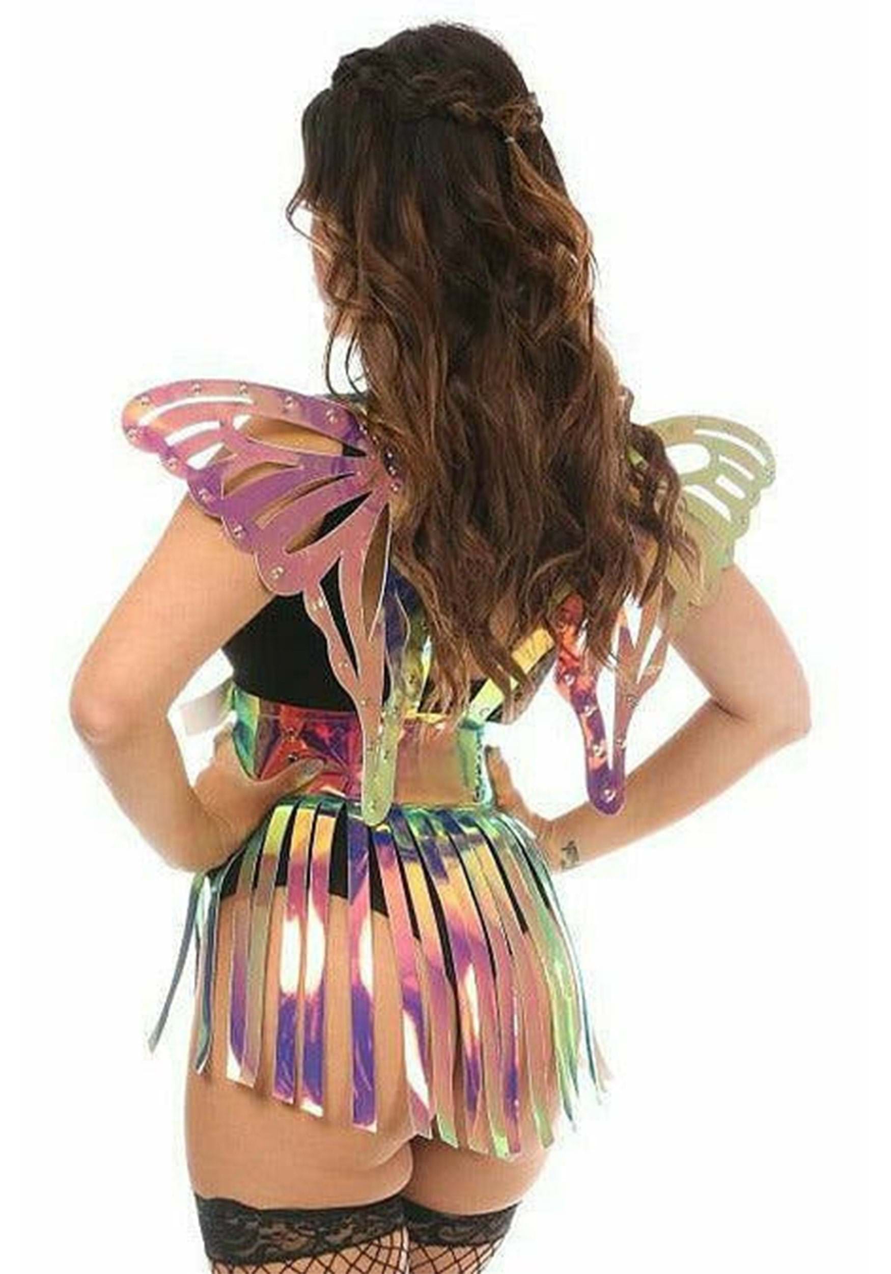 2 Piece Rainbow Gold Holo Harness & Skirt Fancy Dress Costume Accessory Set