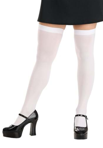 Women's White Anti-Slip Thigh High Stockings with Lace Top