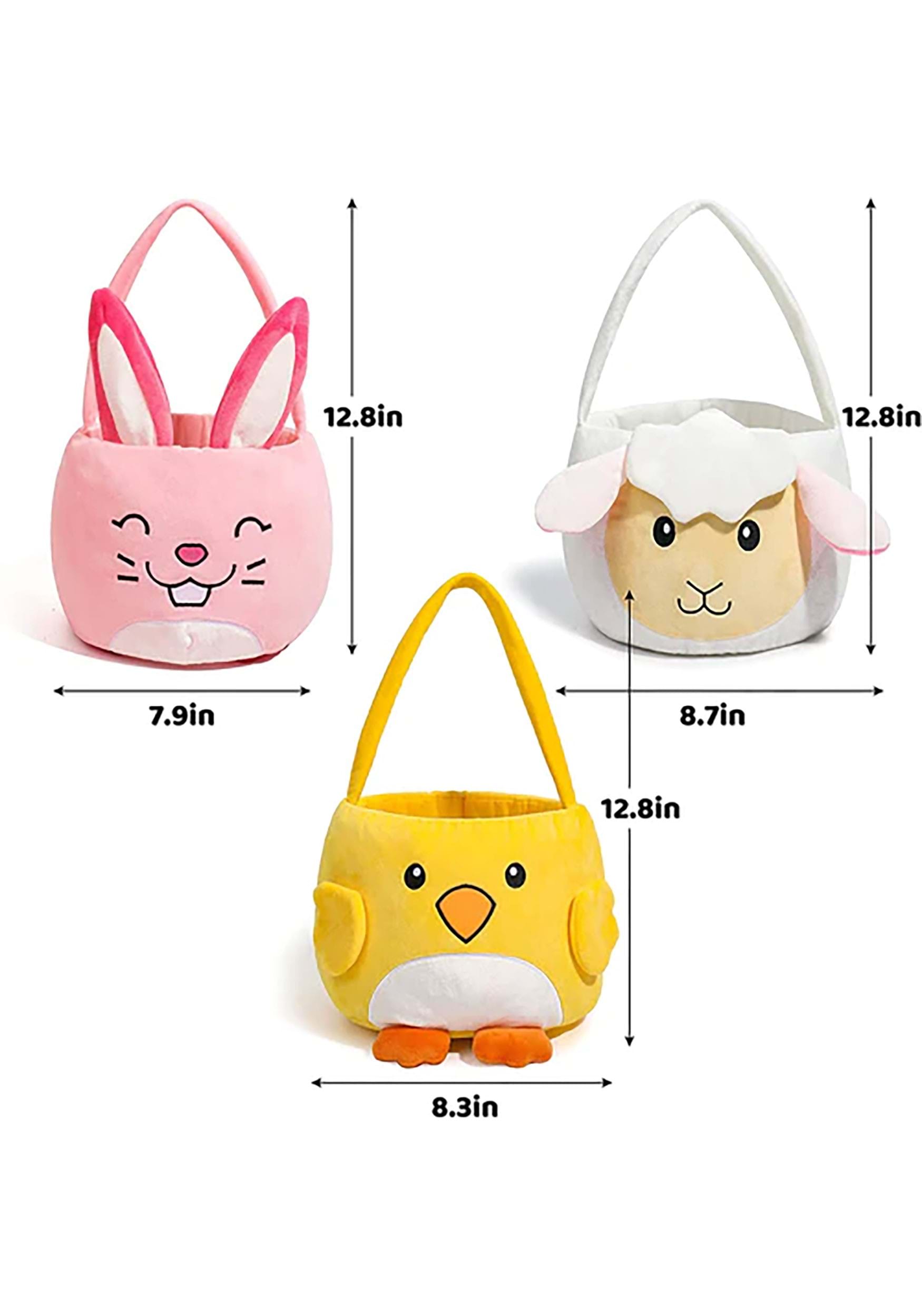 3 Pack Chicken, Bunny, And Sheep Easter Basket Set