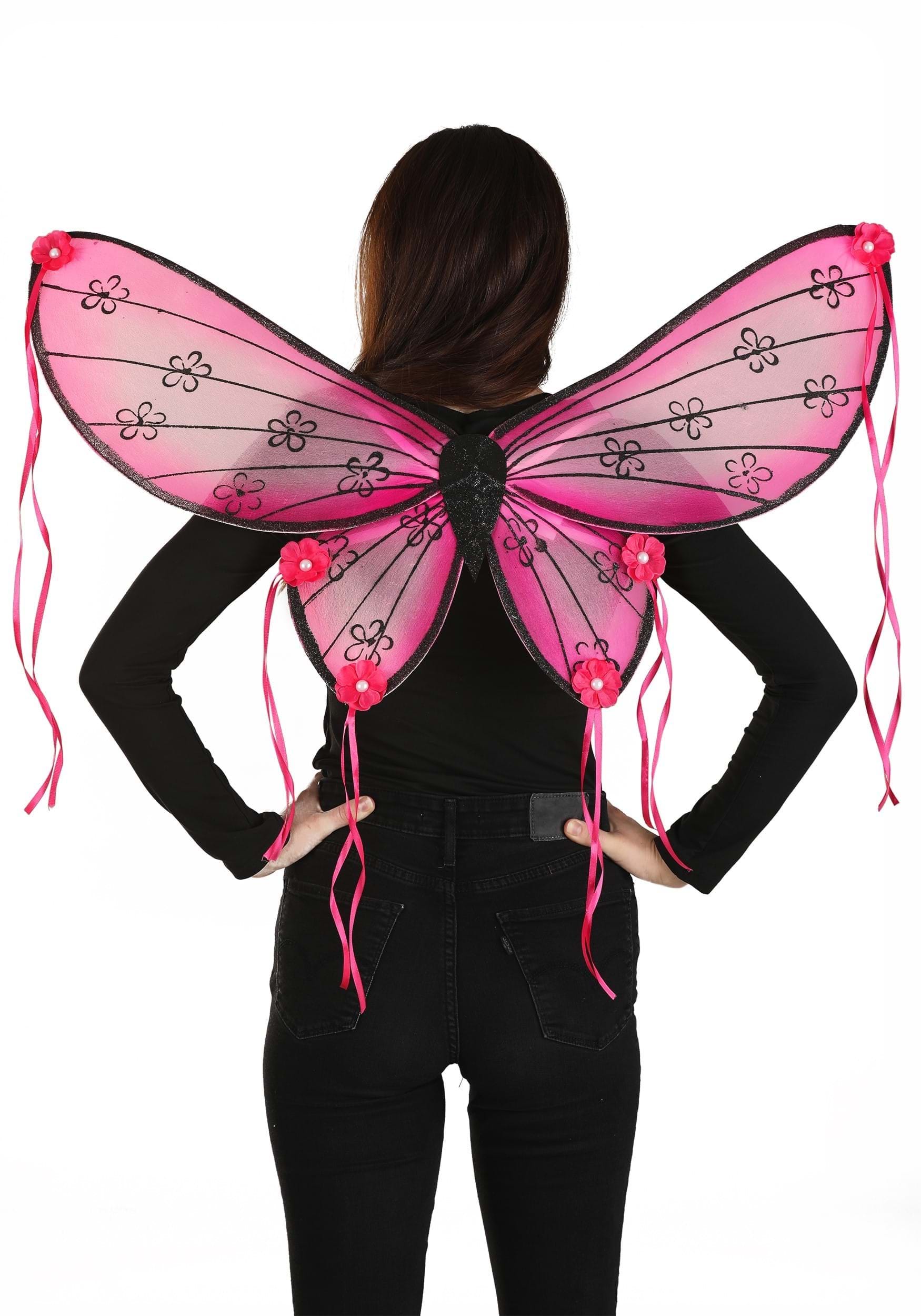 Pink Floral Adult Fancy Dress Costume Wings | Fairy Fancy Dress Costume Accessories
