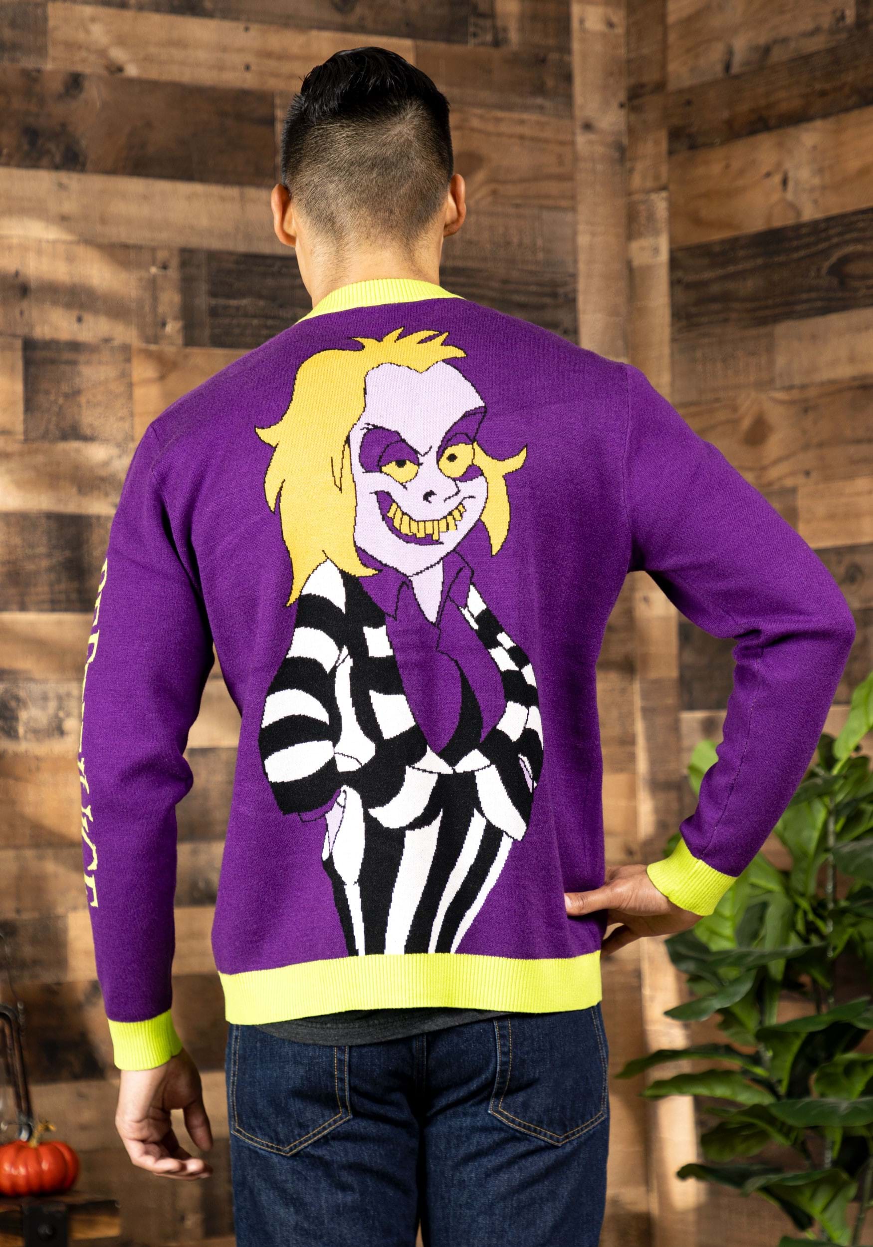 Cakeworthy Beetlejuice Purple Knit Cardigan For Adults