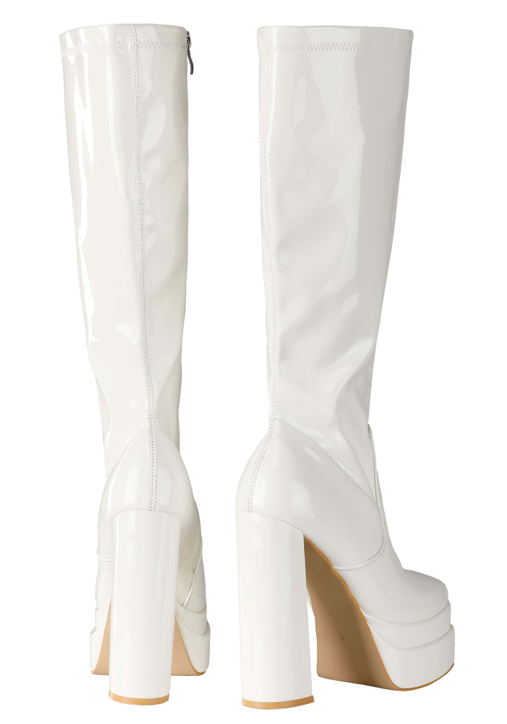 Patent White Platform Adult Gogo Boots