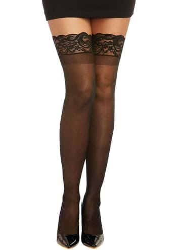 Leg Avenue Spandex Vertical Striped Stockings With 5 in Lace Top - Black